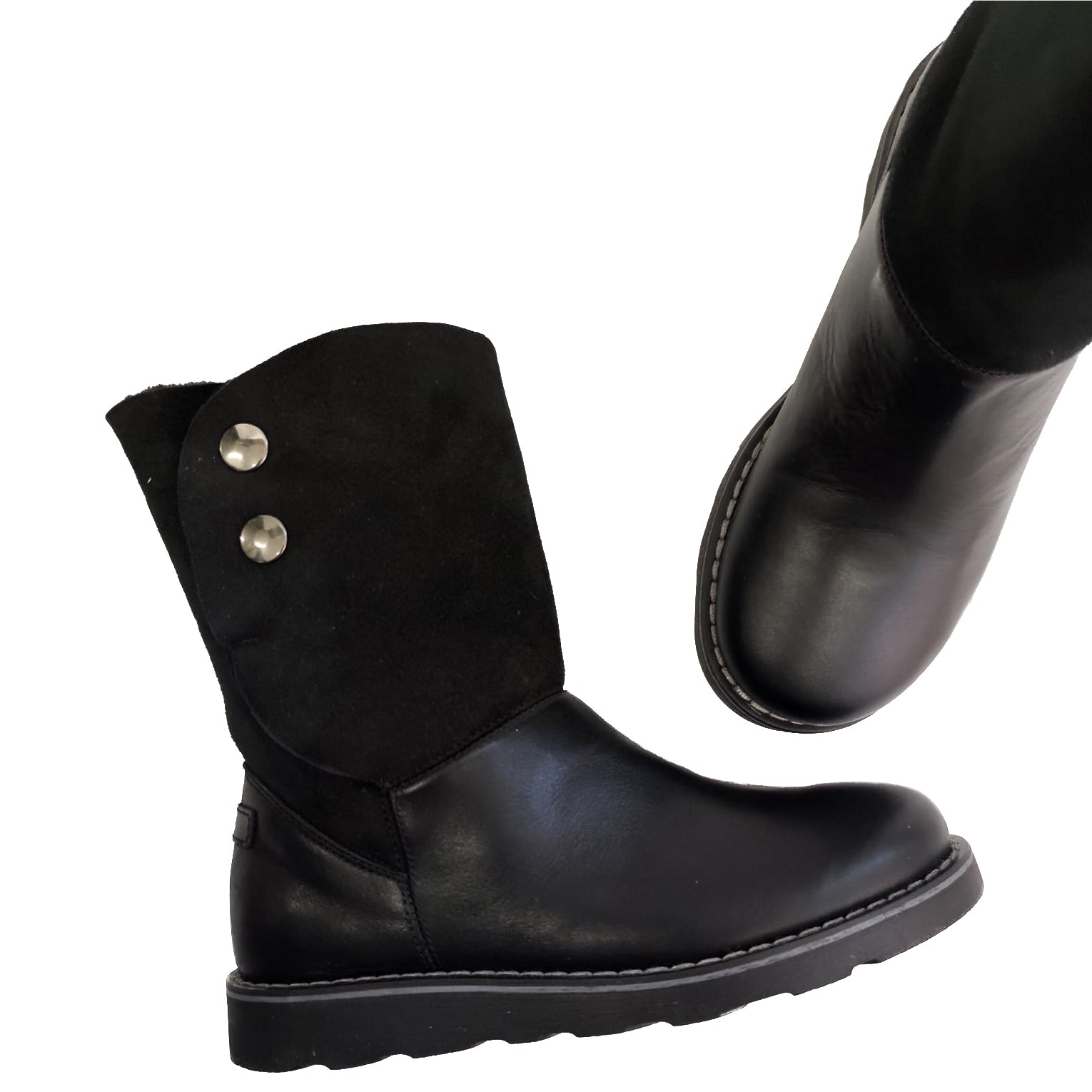 ALONA-stivaletto-tipo-UGG-vista-laterale-e-punta-paio-vitello-montone-nero
