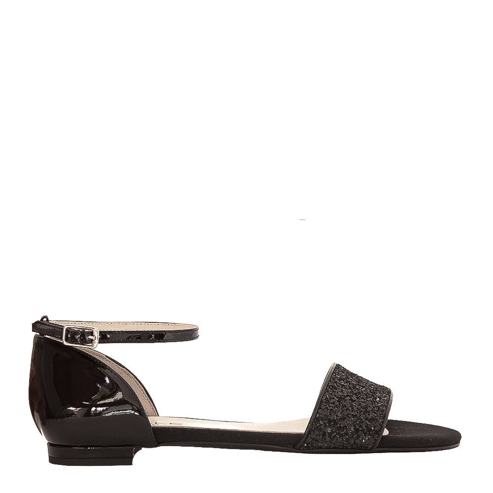 BERENICE-sandalo-basso-vista-laterale-singolo-vernice-glitter-nero