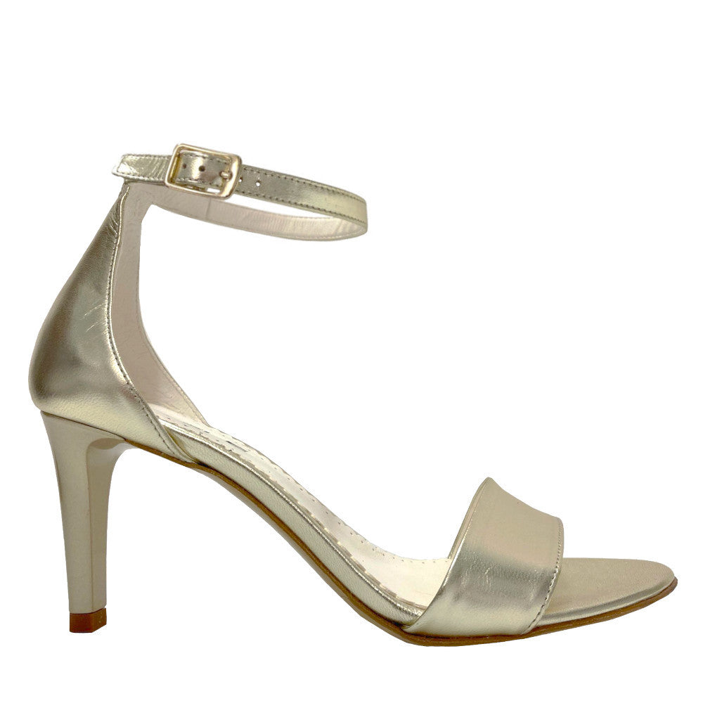 Elegant metallic gold handcrafted women's heels size 33-45 with ankle strap and buckle