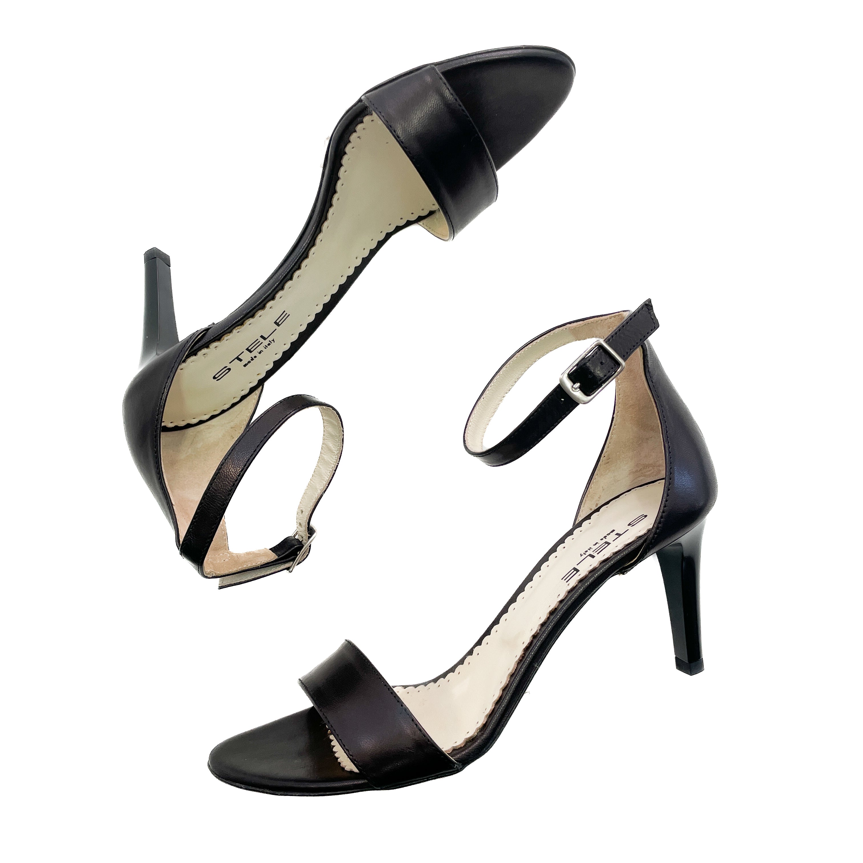 Alexane Made in Italy women's sandals by STELE CALZATURIFICIO in black leather with ankle strap and mid heel