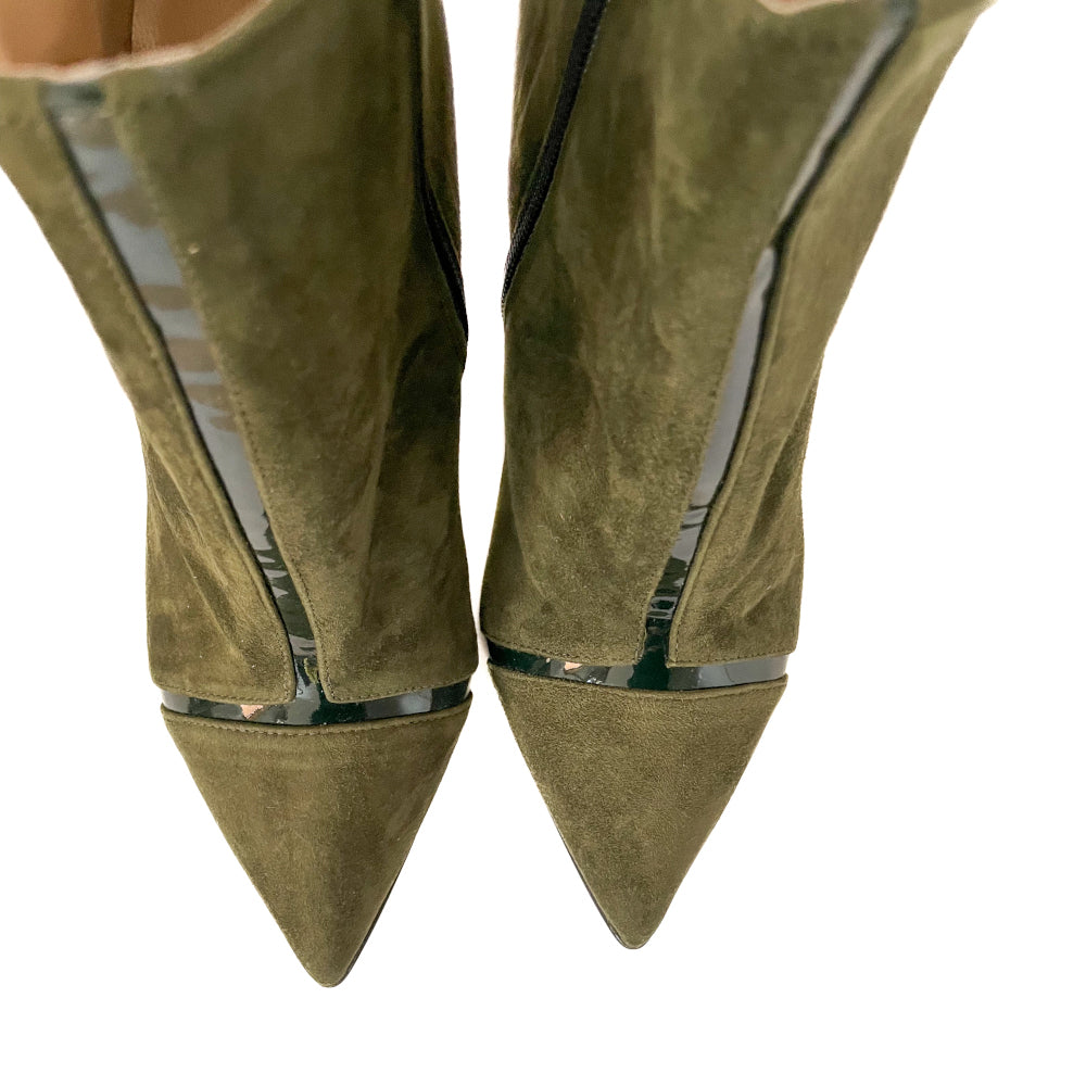 VALENTINE-tronchetto-stivaletto-vista-punta-paio-sopra-camoscio-vernice-muschio