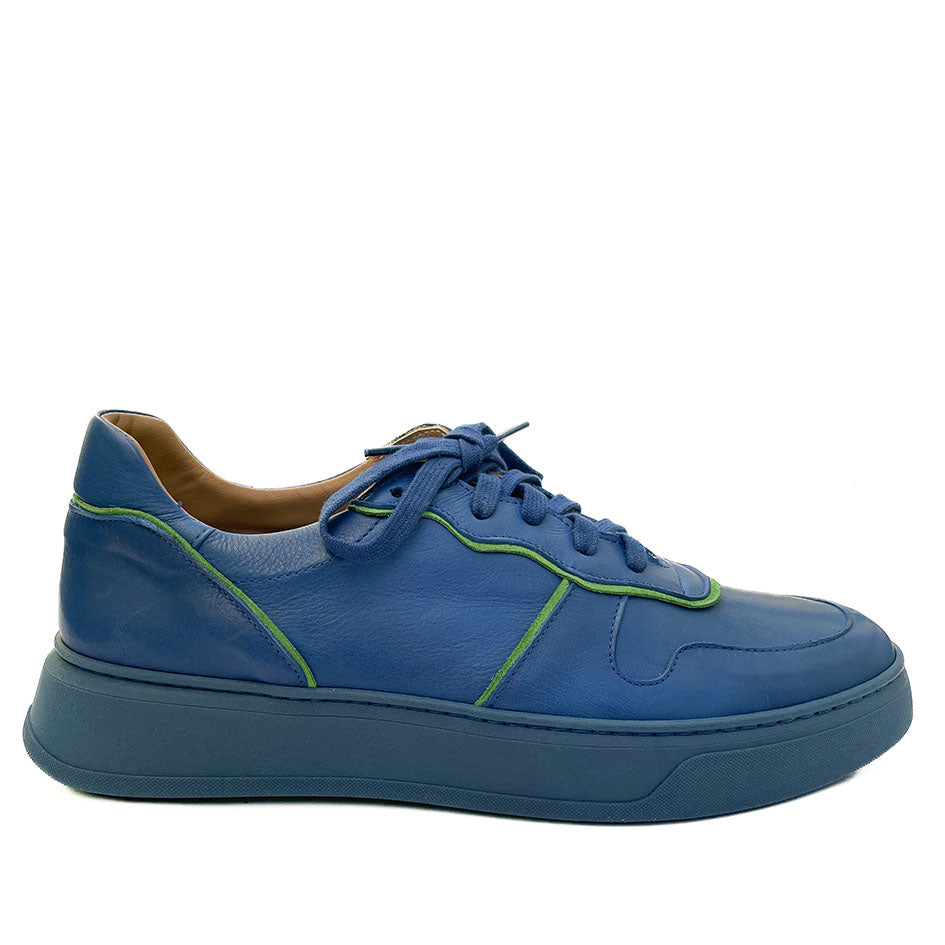 VALERIE-sneakers-vista-laterale-vitello-bluette-camoscio-verde
