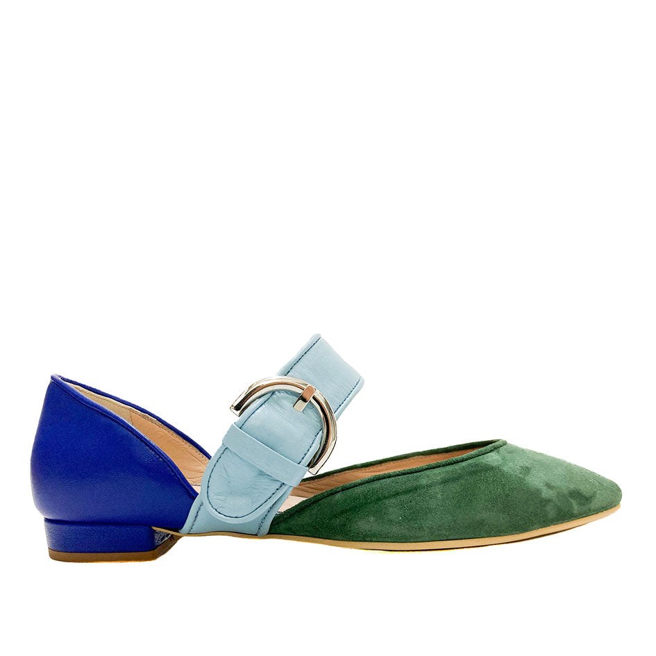 ALLISON-ballerina-vista-laterale-nappa bluette-nappa-celeste-camoscio-verde