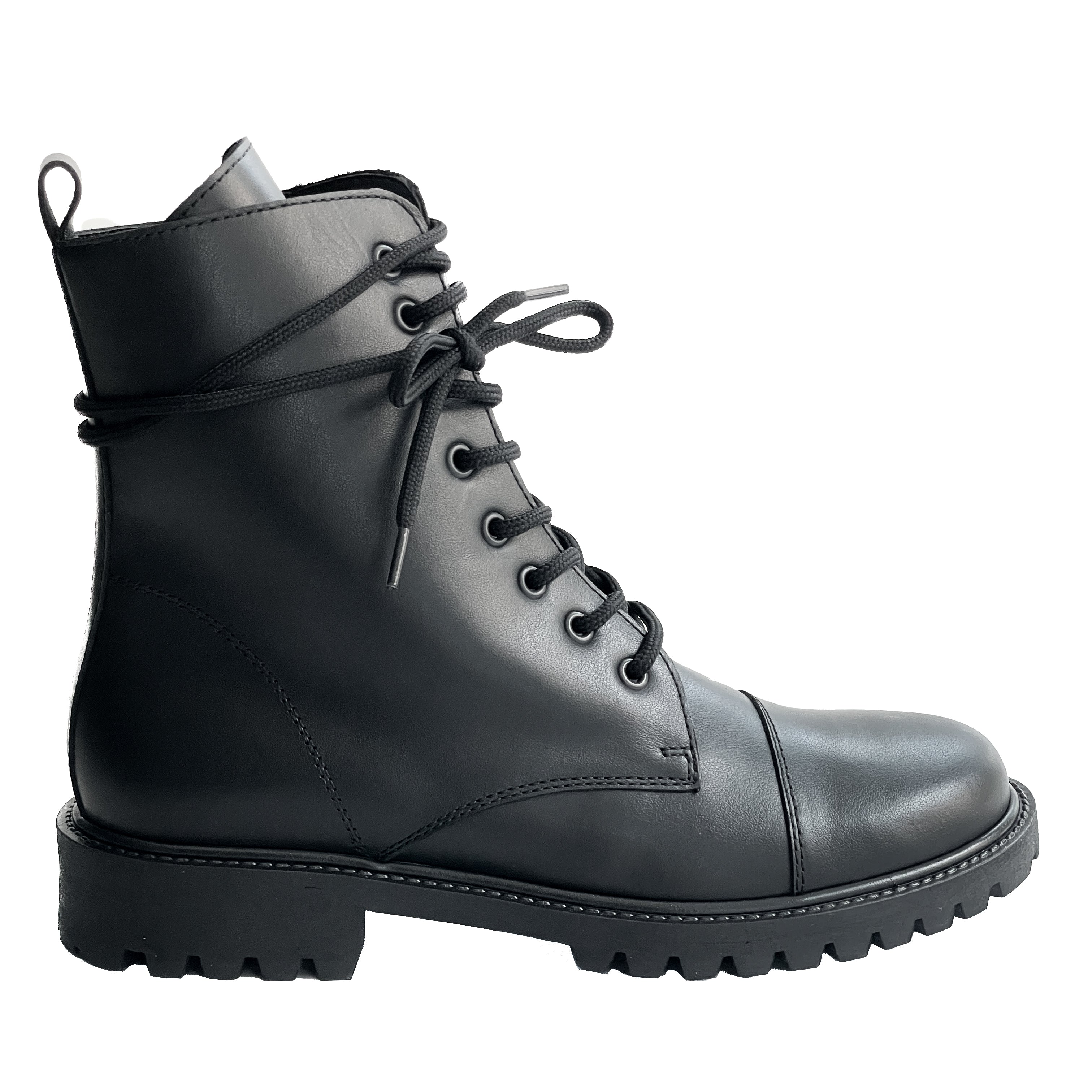 AMSTERDAM-anfibio-vista-laterale-stivaletto-donna-pelle-vitello-nero-suola-dentellata