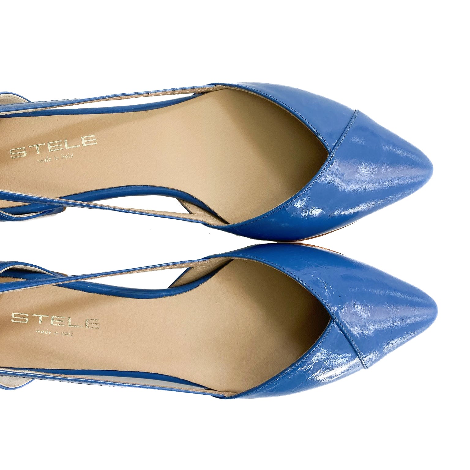 ALICANTE-ballerina-vista-punta-sopra-paio-vernice-acciaccata-blu-jeans