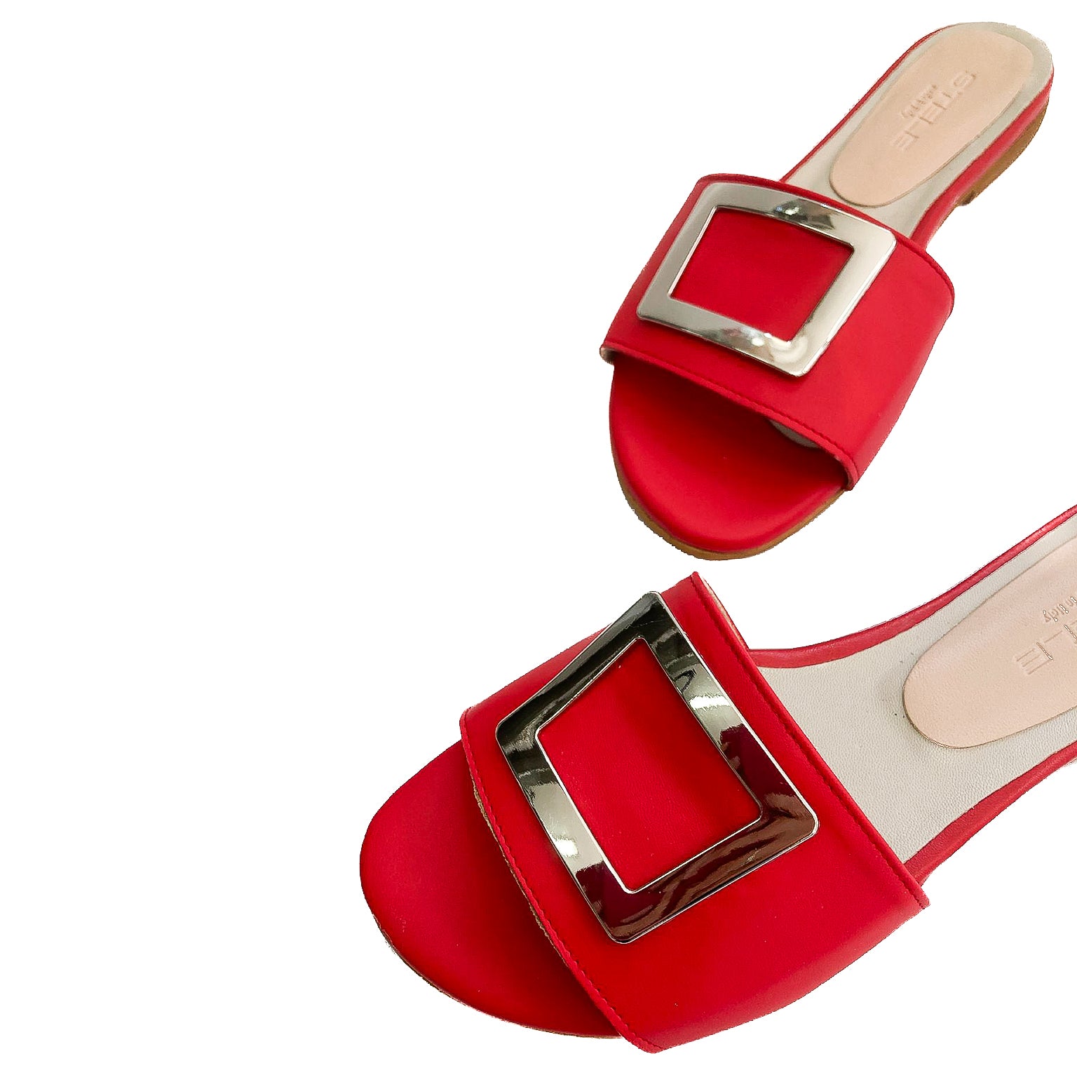 Ciabattina Guinda in pelle nappa rossa vista angolata laterale parziale