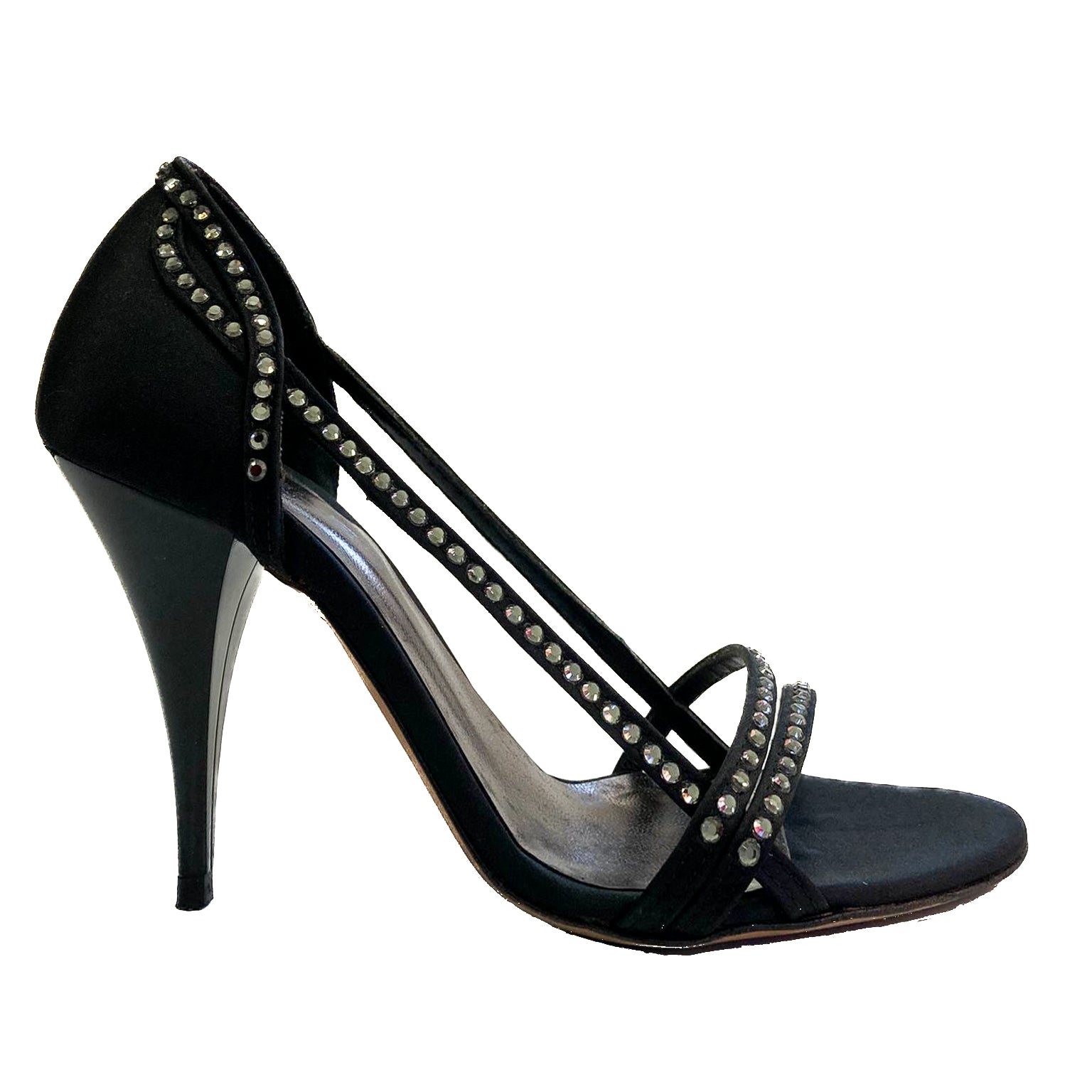 LIZ-sandalo-vista-laterale-singola-raso-nero-swarovski