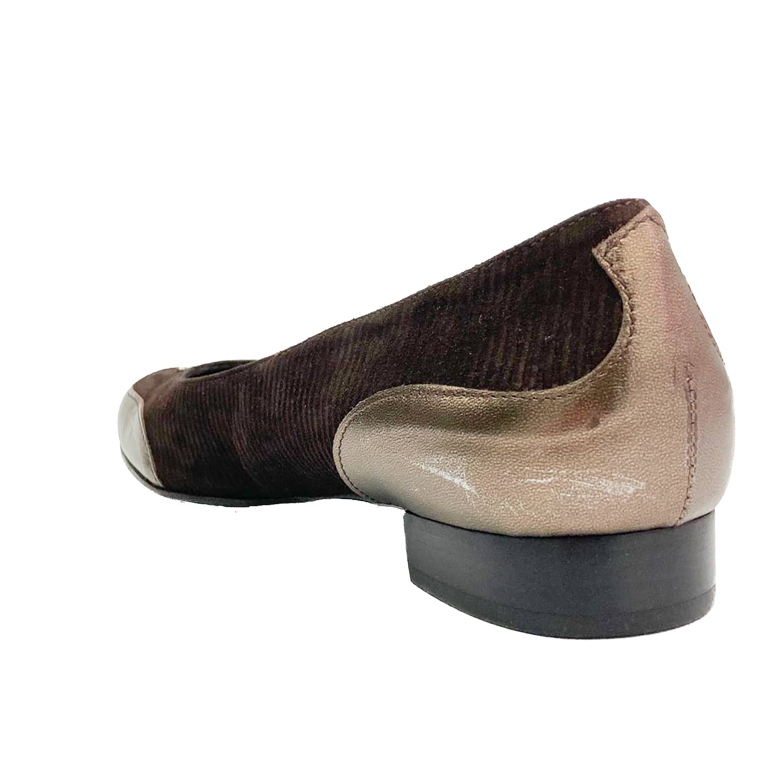 GERALDINE-ballerina-vista-tallone-singola-laminato-bronzo-camoscio-marrone