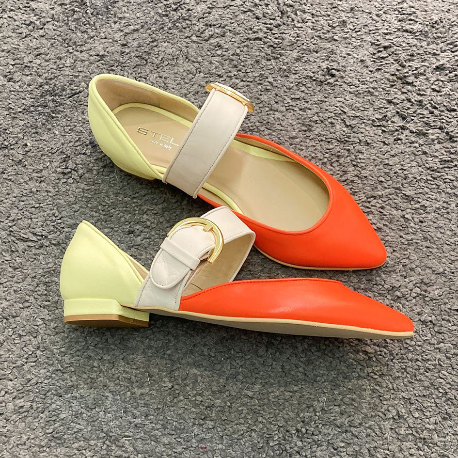 ALLISON-ballerina-vista-laterale-paio-nappa-arancione-gialla-panna