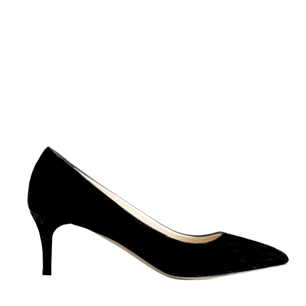 Anna decolte tacco 5 cm in pelle di camoscio nera vista laterale Anna decolte camoscio made in Italy