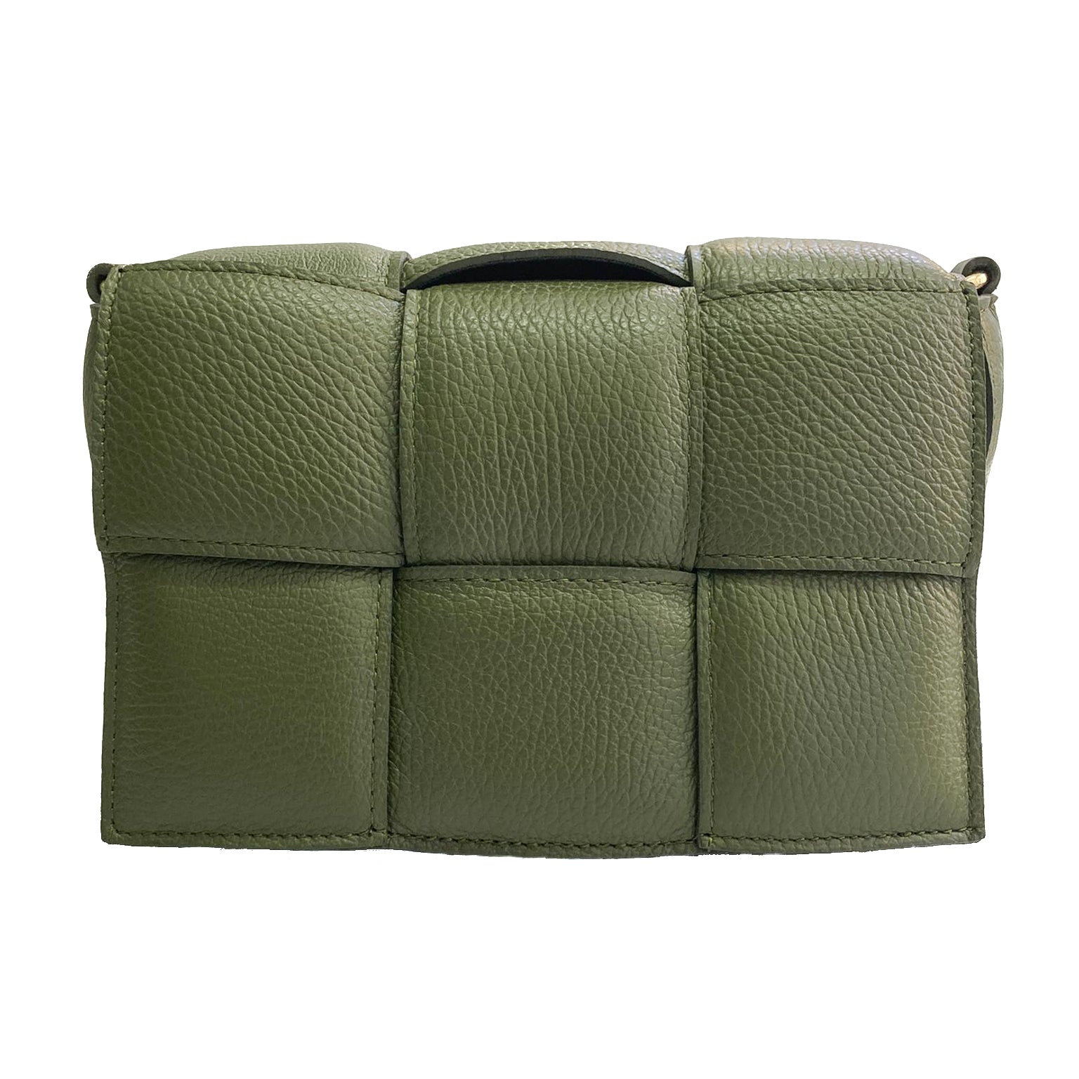 Astra-Bag-vitello-verde-militare-vista-frontale-elegante-pratica