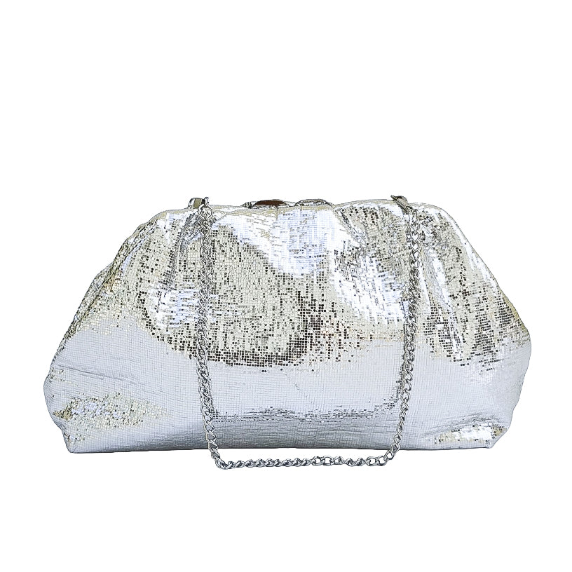 AURORA-BAG-pochette-vista-frontale-tracolla-corta-tessuto-lurex-argento