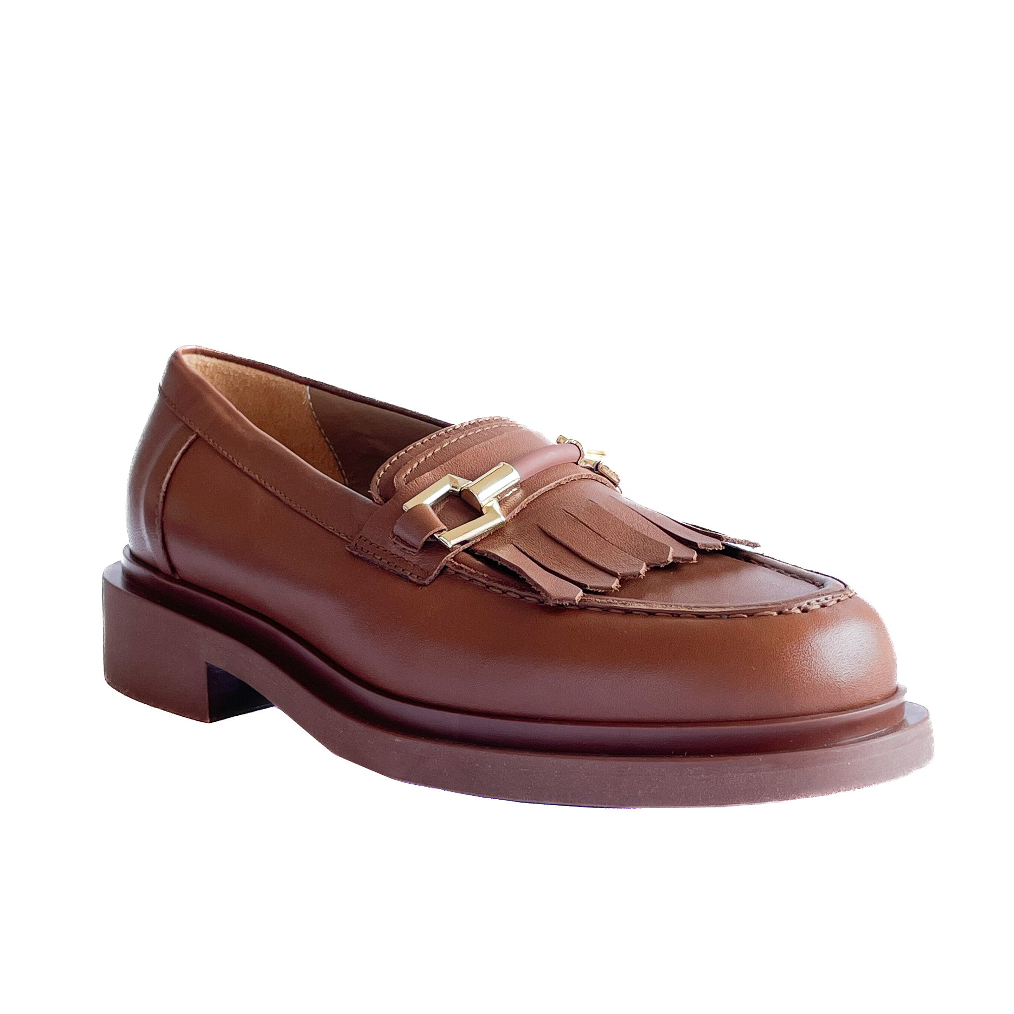 CAPRI-mocassino-vista-laterale-singola-vitello-cuoio-accessorio-oro