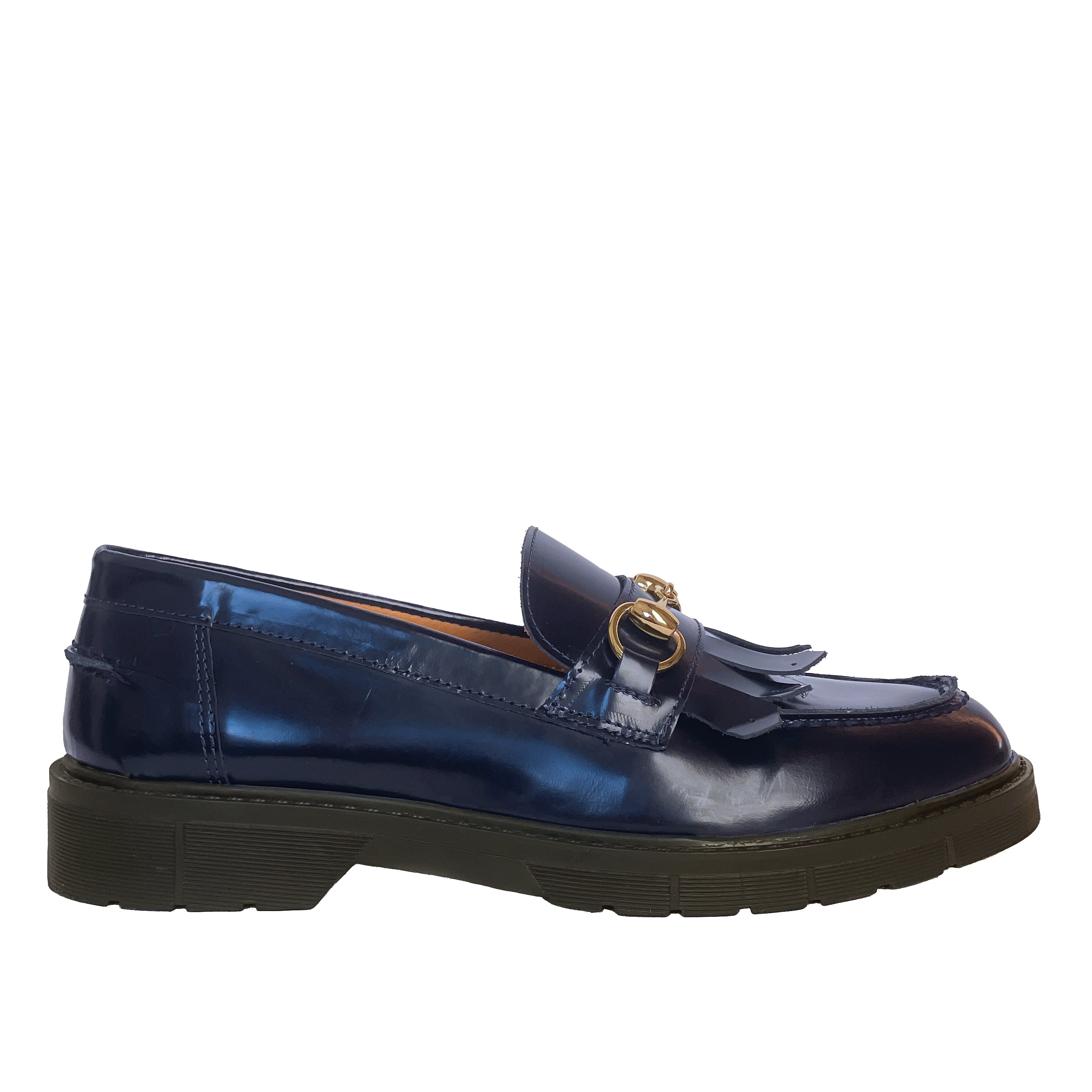 COLONIA-mocassini-vista-laterale-singola-abrasivato-blu-navy-accessorio-oro