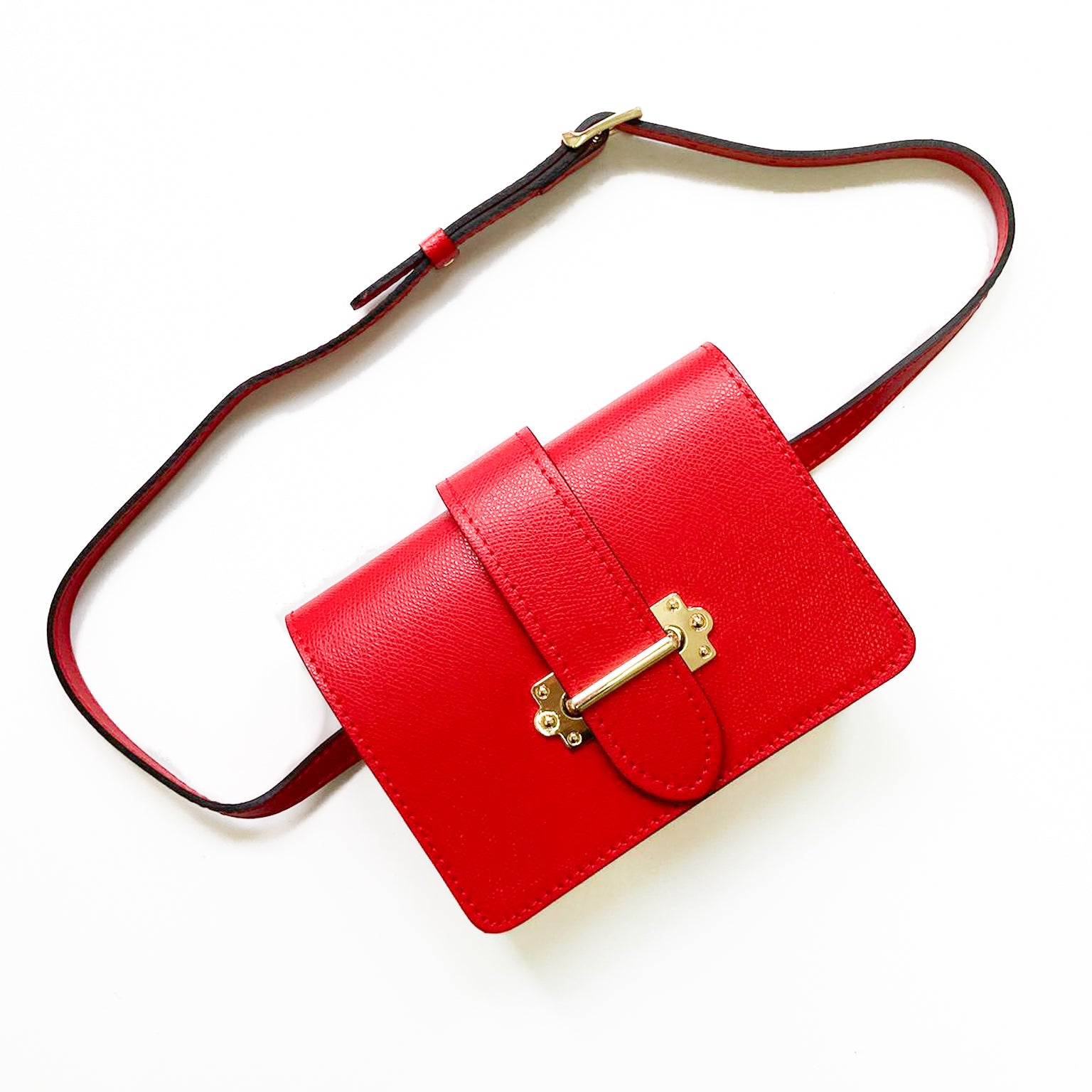 CREMONA-BAG-borsa-pochette-marsupio-vista-sopra-cinta-vitello-rosso