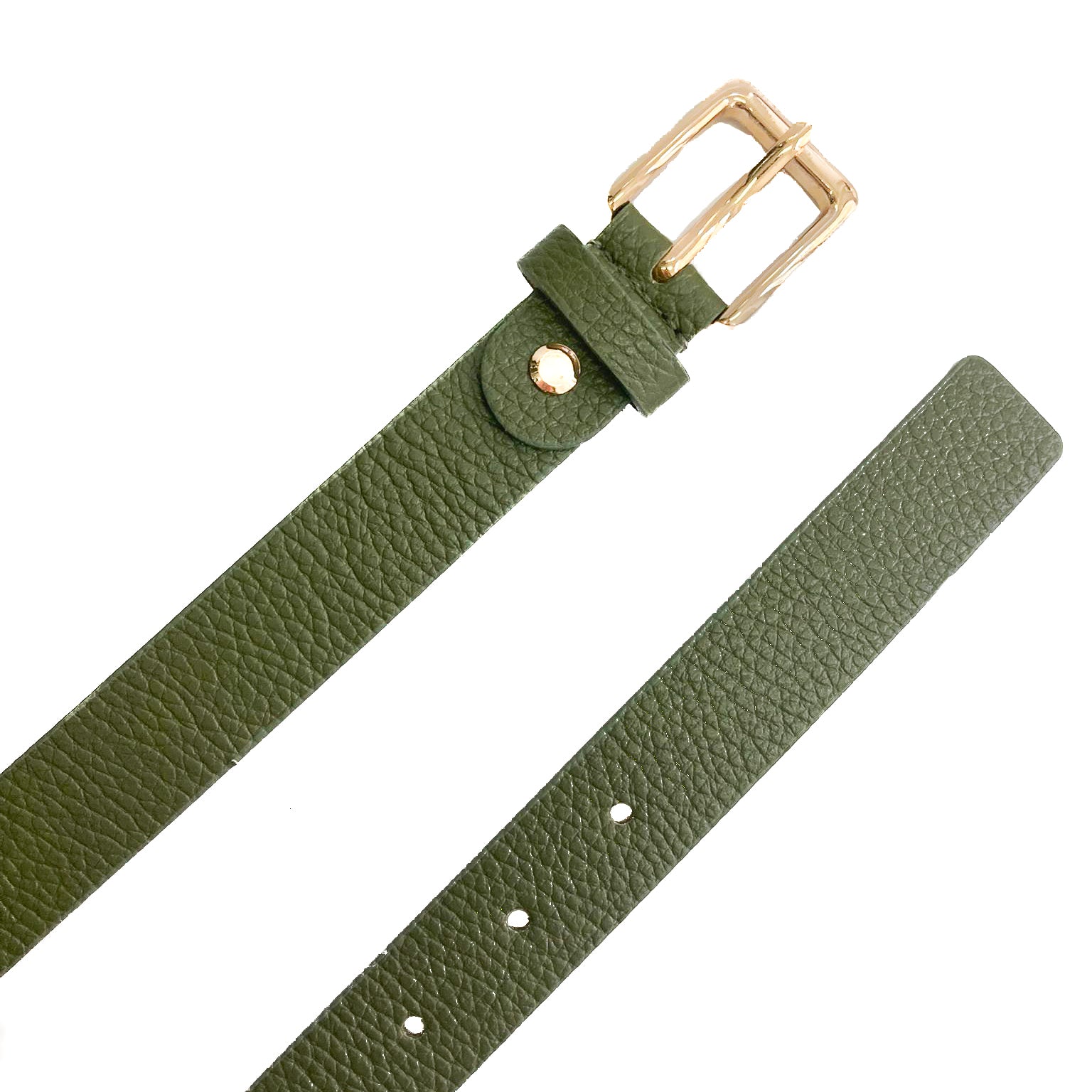 EMILIE-BELT-vista-lunga-cinta-donna-fibbia-oro-vitello-verde-militare