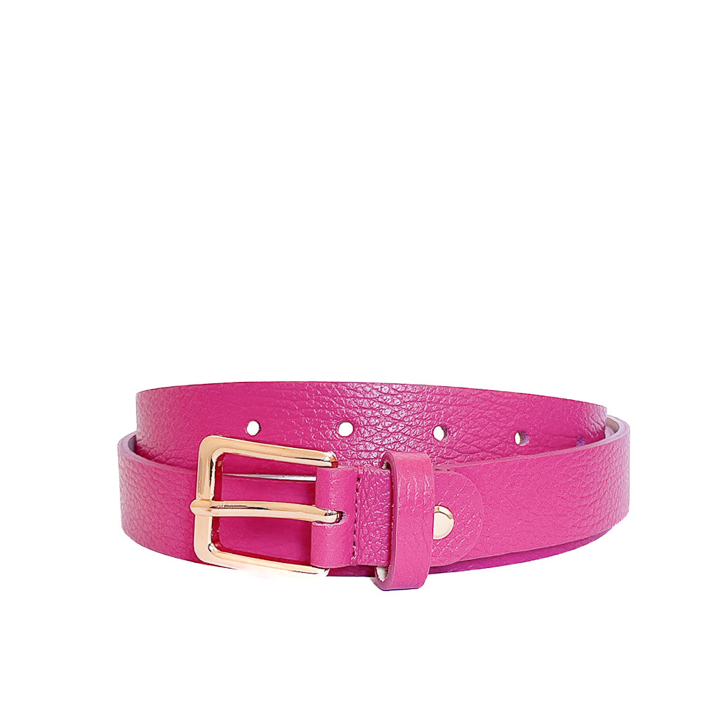 EMILIE-BELT-accessori-cinta-vista-frontale-arrotolata-vitello-fucsia