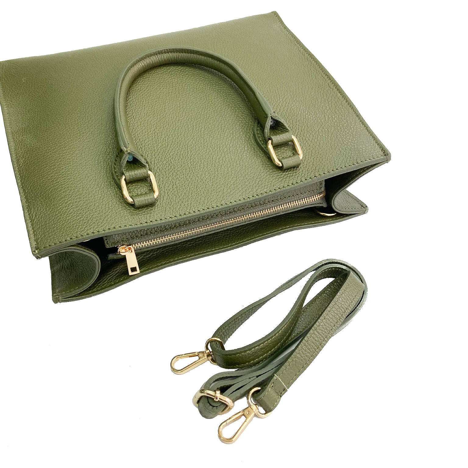 FRANCOFORTE-BAG-borse-vista-lunga-tracolla-fuori-vitello-verde-militare