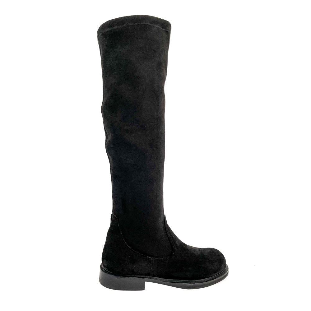 LEONORA-stivale-vista-laterale-singola-camoscio-stretch-nero