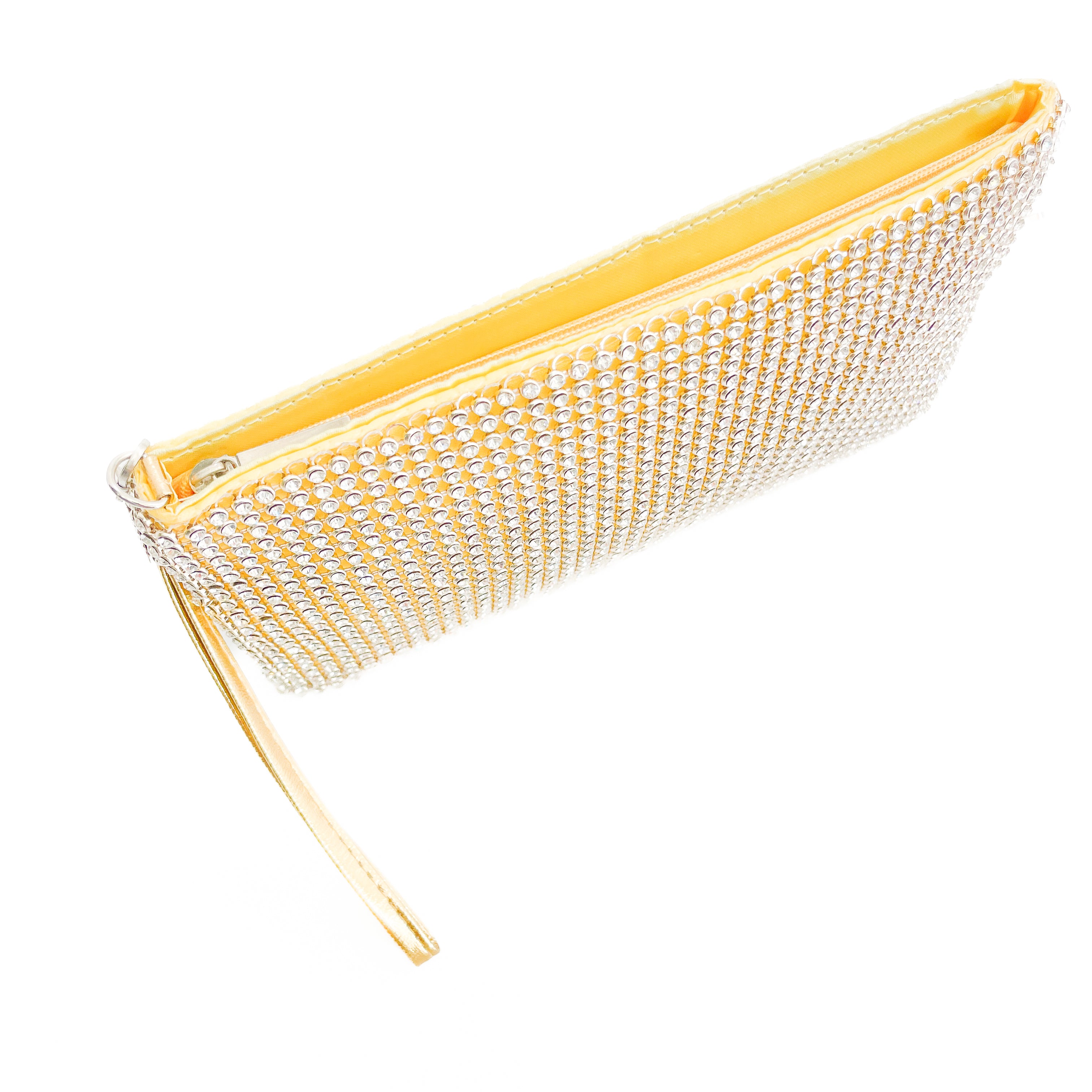 LINDA-BAG-pochette-vista-laterale-aperta-tessuto-strass-oro