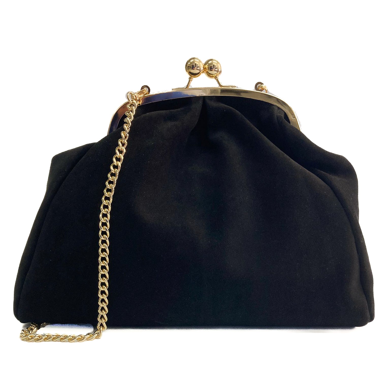 marsiglia-bag-camoscio-nero-vista-frontale-con-catena-chiusura-clik-clak