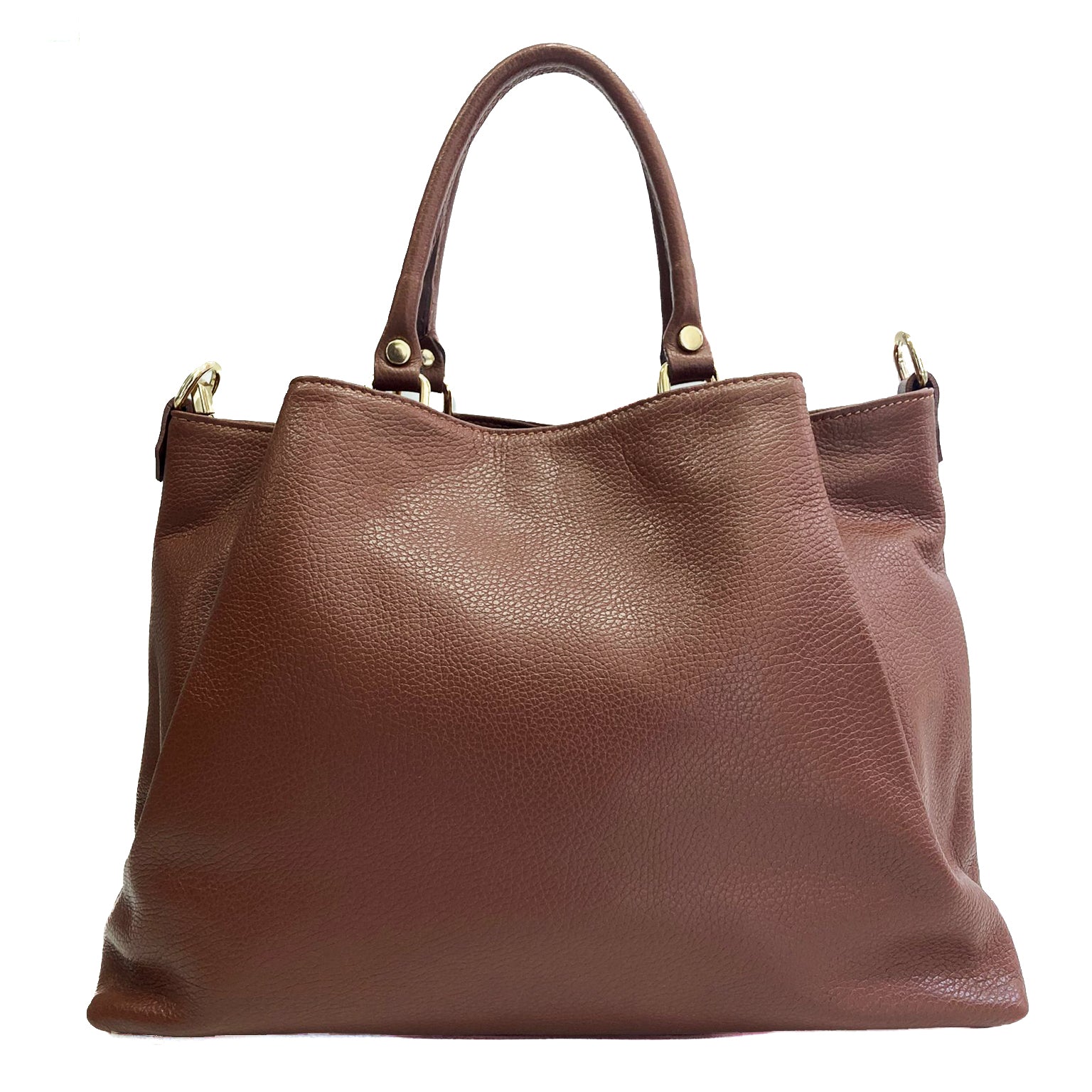 Maya-Bag-vitello-marrone-frontale-pelle-con-due-tasconi-e-zip