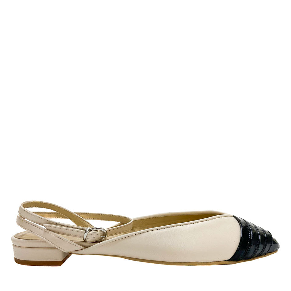 MEGAN-slingback-ballerina-vista-laterale-nappa-panna-vernice-nera