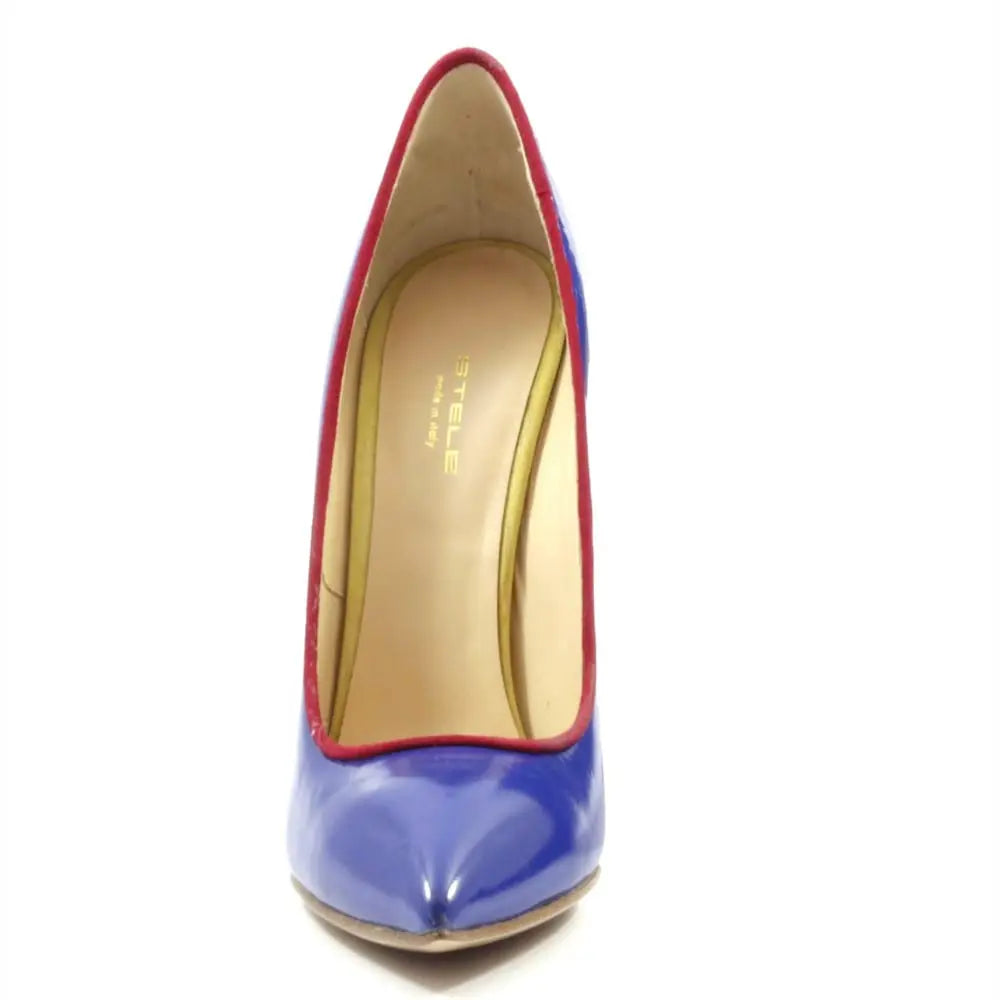 STEFY-decollete-vista-punta-singola-vernice-bluette-rifiniture-rosse-e-lime