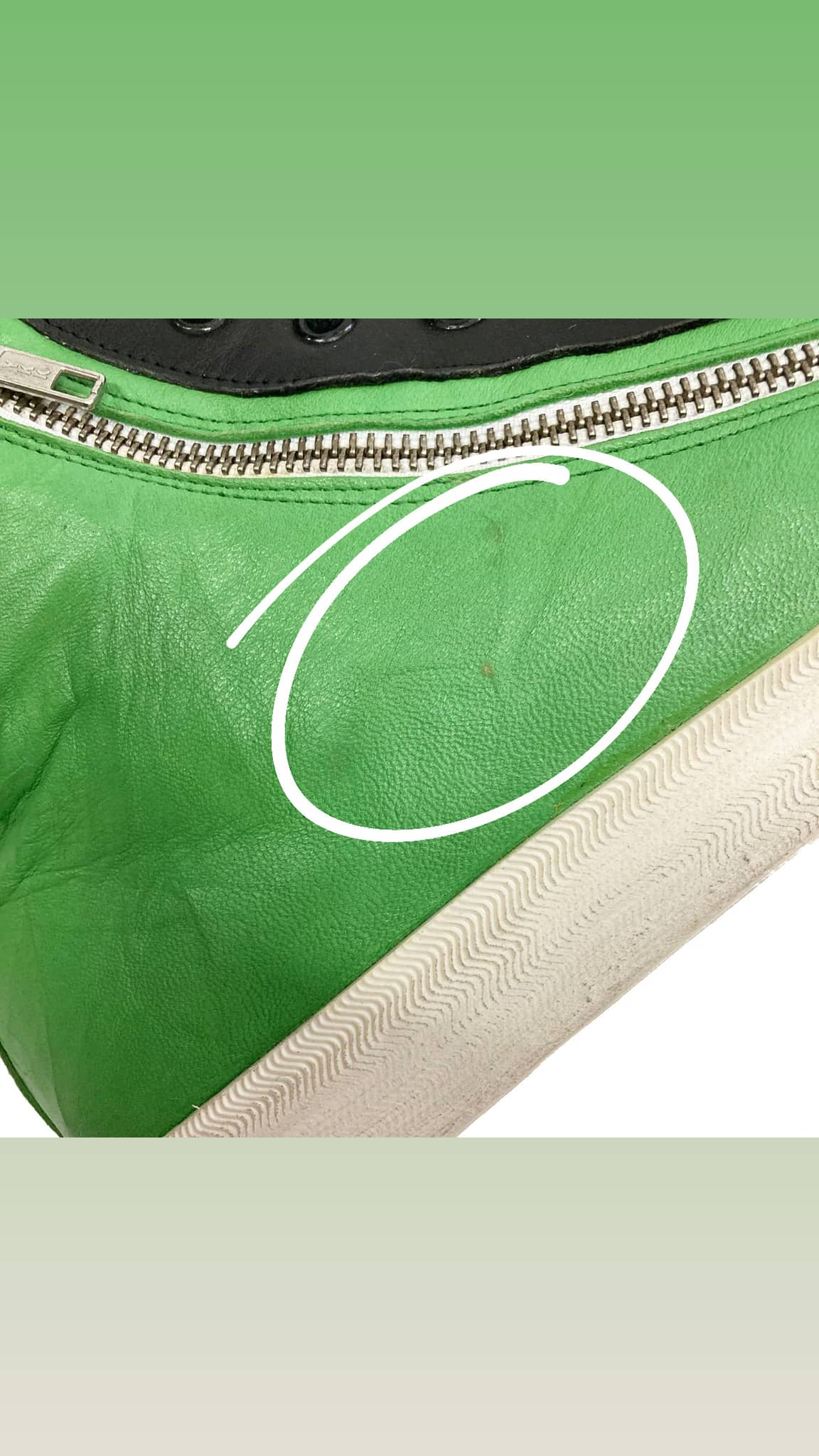 VIEIRISSIMA-sneaker-alla-caviglia-vista-difetto-tomaia-nappa-verde