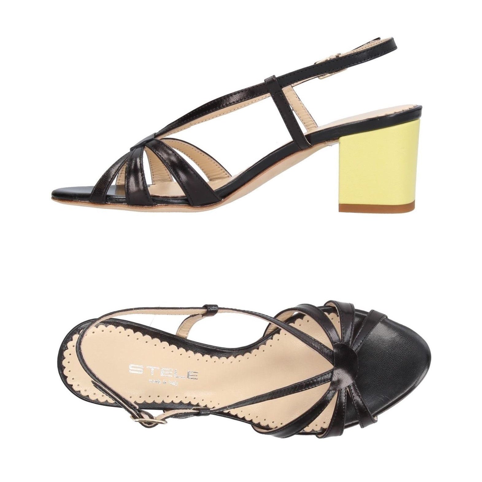 MARION-sandalo-vista-laterale-e sopra-paio-capretto-nero-giallo