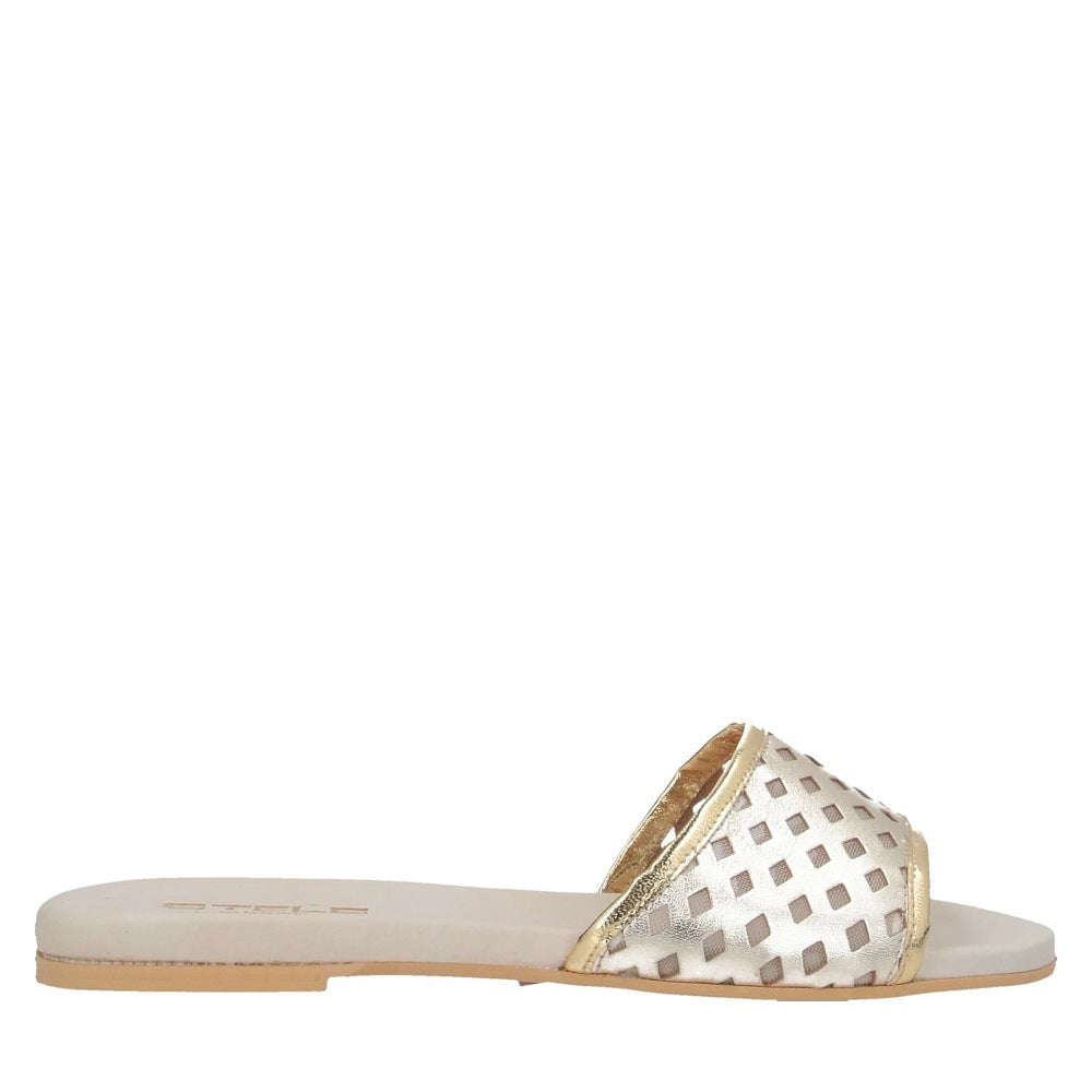 JEANNINE-sandalo-ciabatta-vista-laterale-singola-laminato-traforato-platino