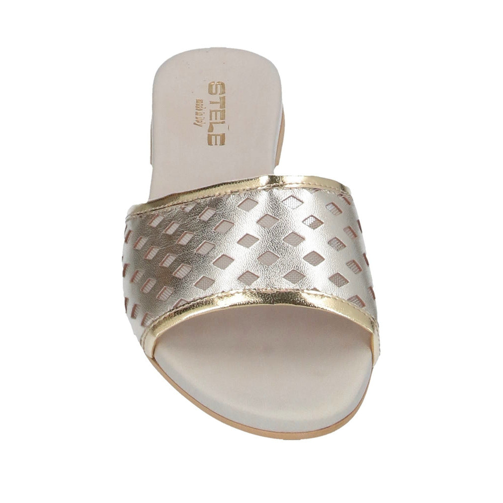 JEANNINE-sandalo-ciabatta-vista-punta-sopra-singola-laminato-traforato-platino