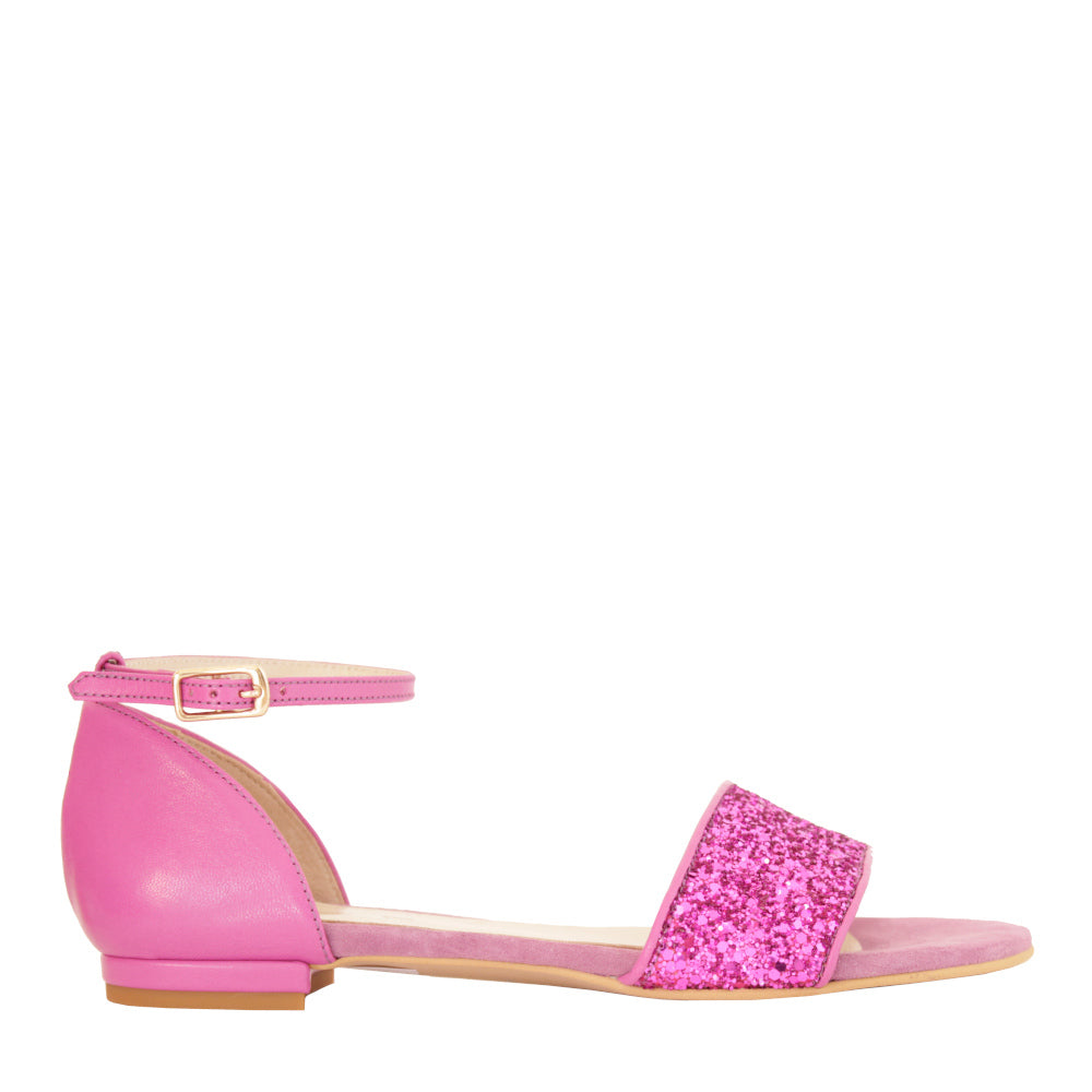 BERENICE-sandalo-vista-laterale-singola-nappa-glitter-magenta