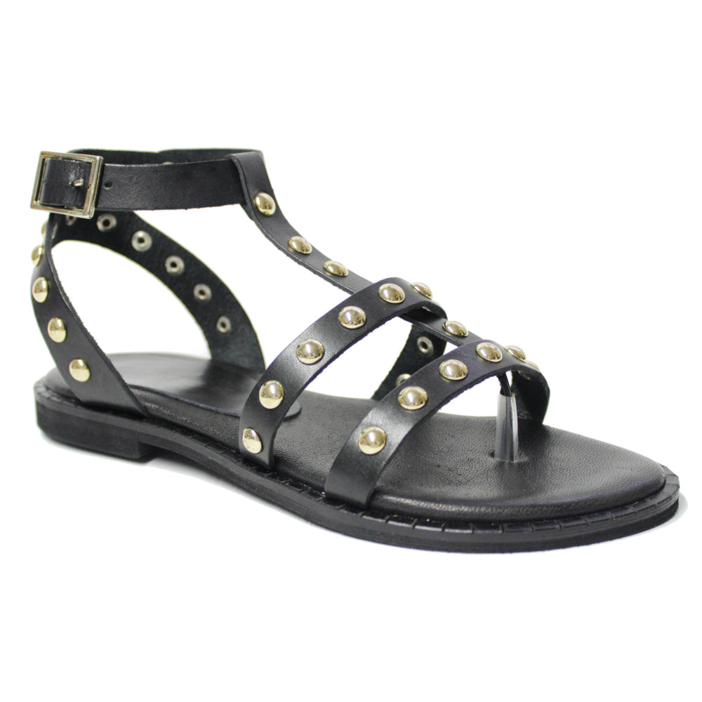 DIANE-sandalo-infradito-vista-punta-laterale-singola-vitello-nero-borchie-oro