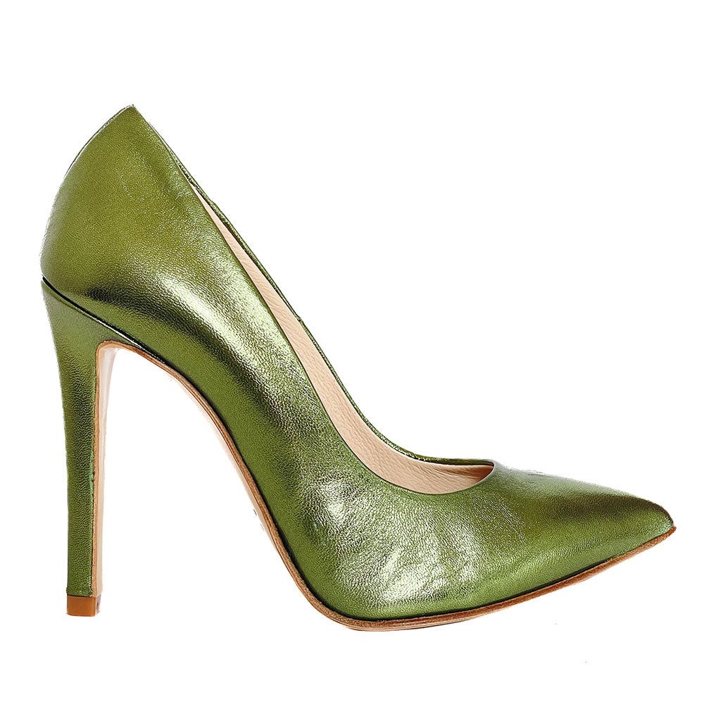 STEFY-decollete-vista-laterale-singola-laminato-verde-made-in-italy