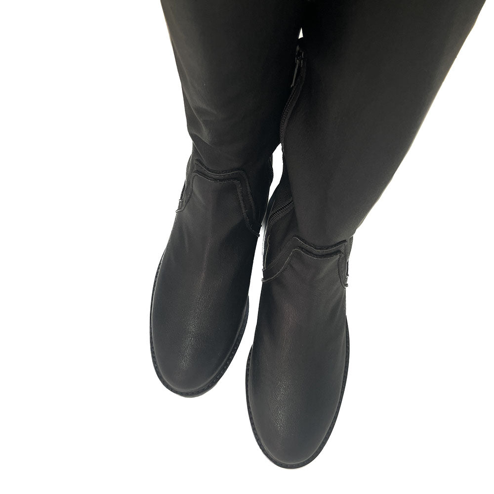 VALENCIA-stivale-alto-punta-sopra-laterale-vitello-stretch-nero