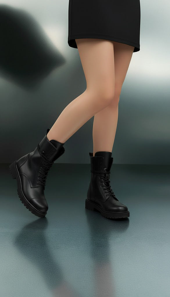 AMSTERDAM-anfibio-vista-indossato-punta-paio-stivaletto-donna-pelle-vitello-nero-suola-dentellata