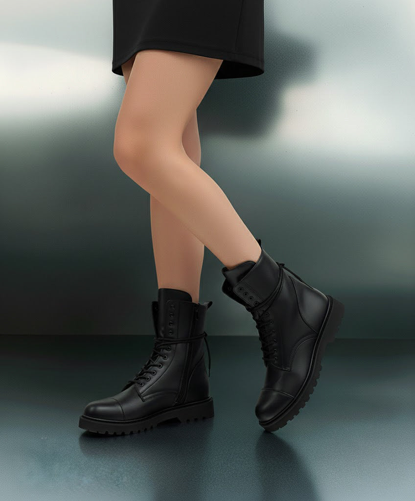 AMSTERDAM-anfibio-vista-indossato-tallone-paio-stivaletto-donna-pelle-vitello-nero-suola-dentellata