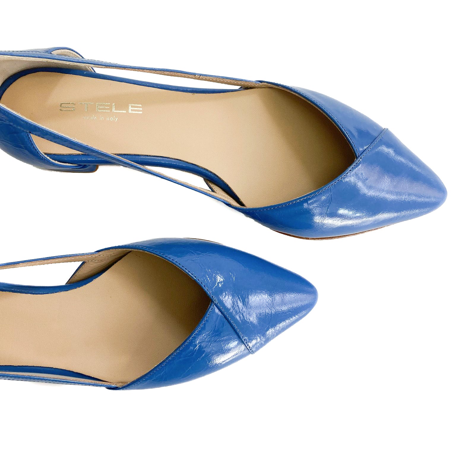 ALICANTE-ballerina-vista-punta-sopra-destra-vernice-acciaccata-blu-jeans