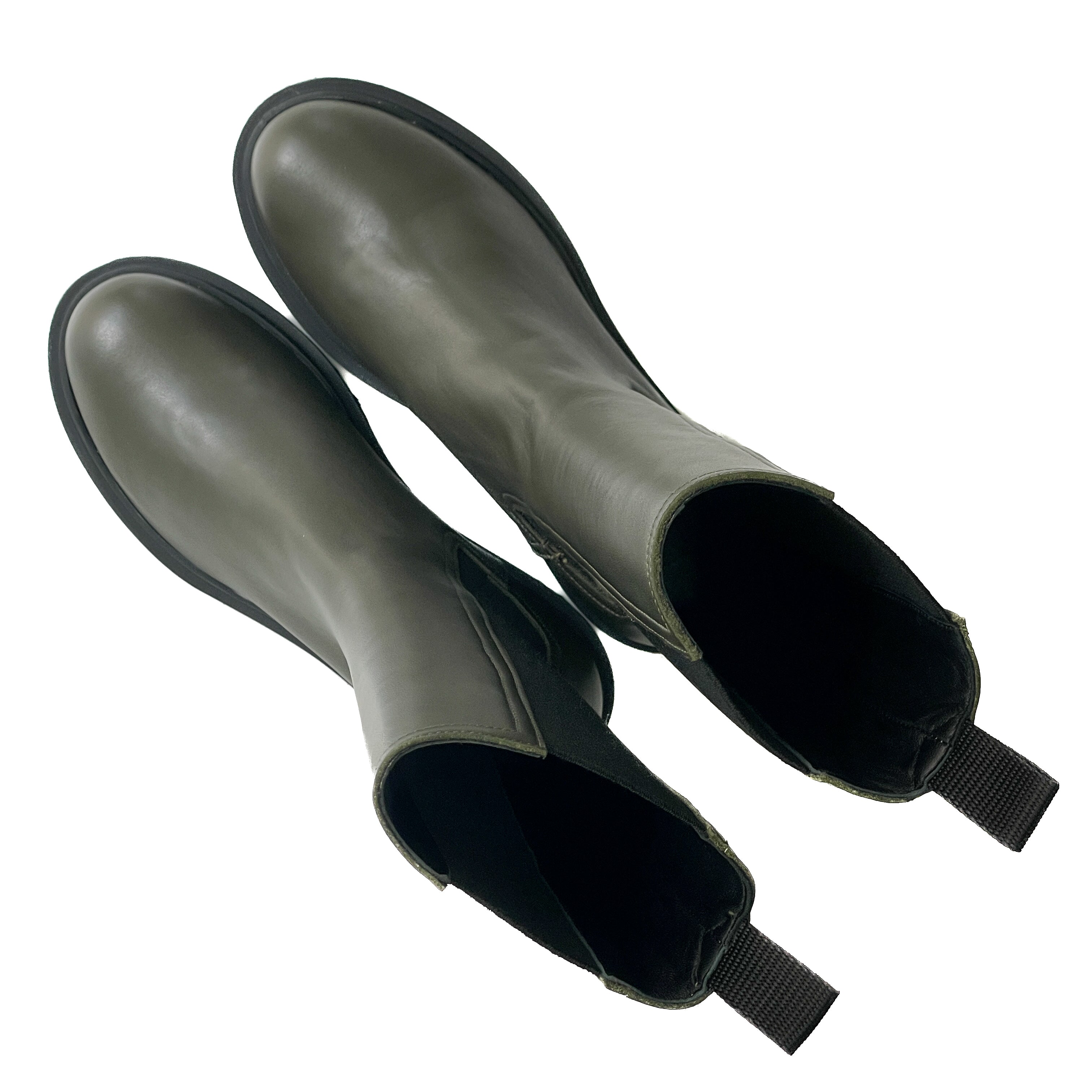 FIASTRA-beatles-vista-punta-sopra-vitello-militare-scarpa-in-pelle-nera-suola-carrarmato-elastici-laterali