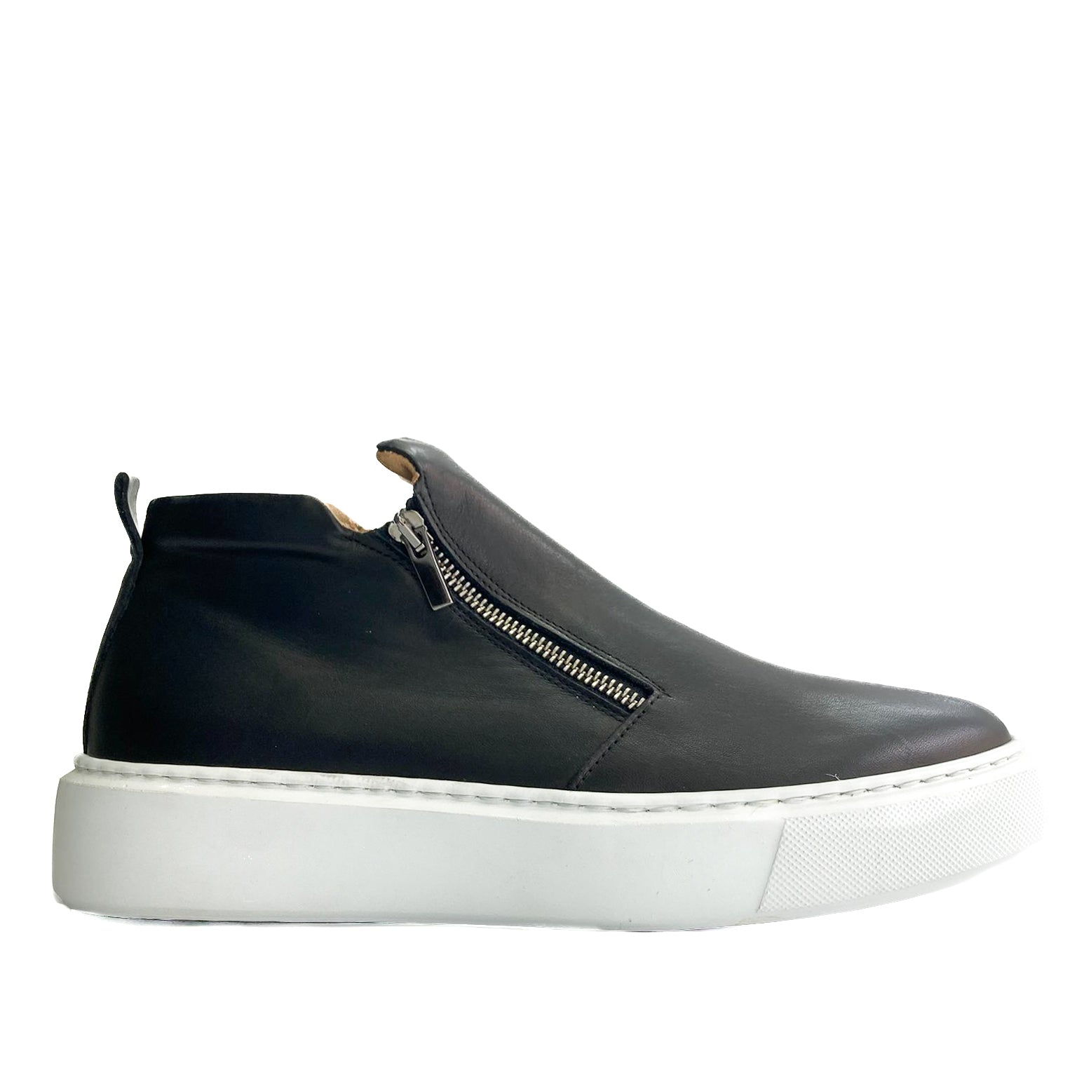 Talia-sneakers-zip-vista-laterale-singola-vitello-nero