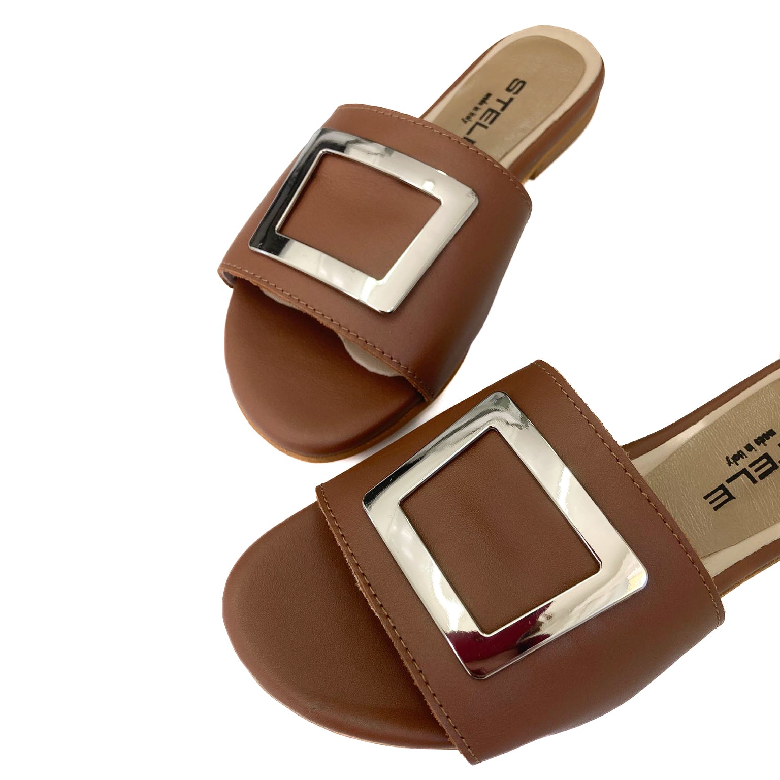 Dettaglio accessorio nickel Ciabattina Guinda pelle nappa marrone