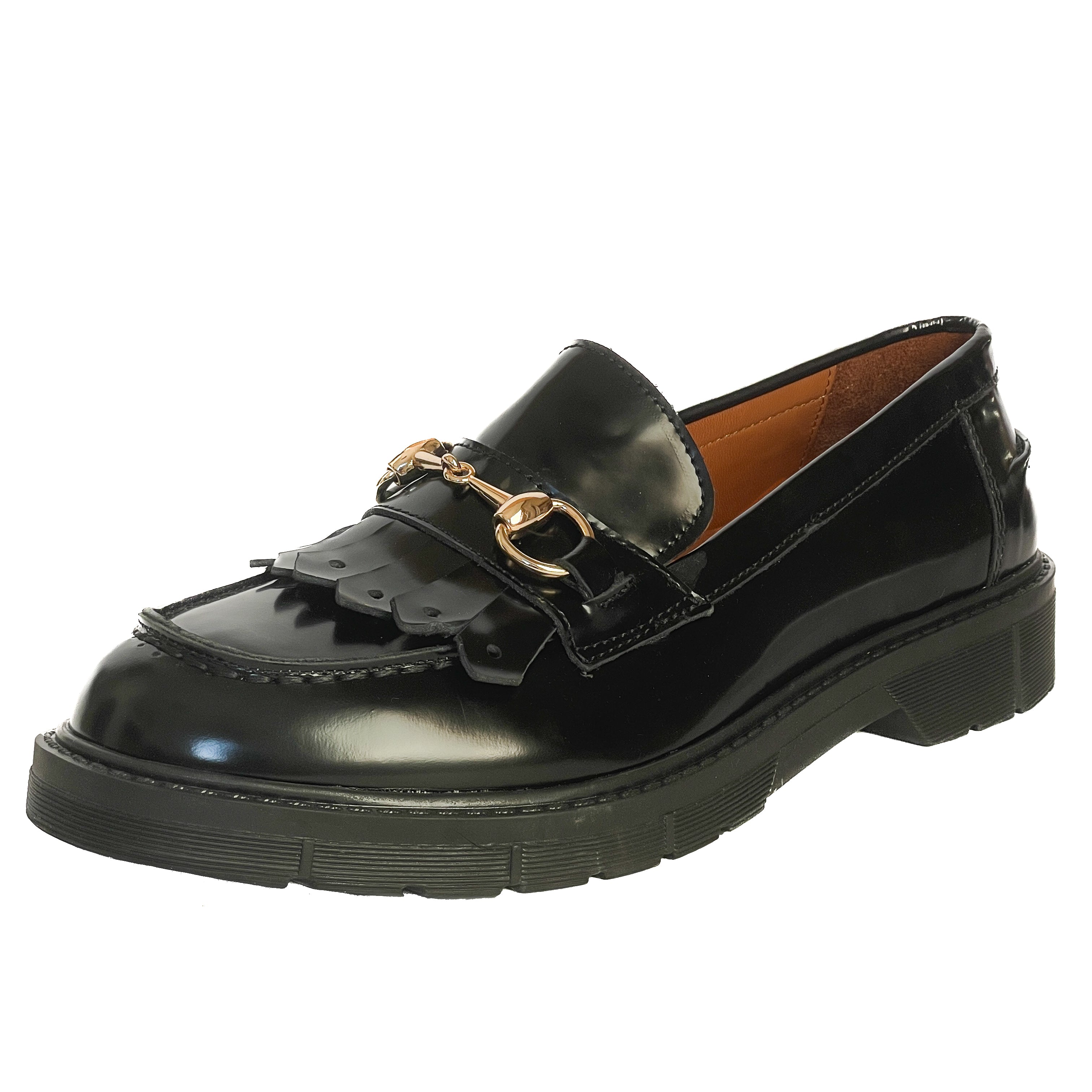 COLONIA-mocassini-vista-punta-singola-abrasivato-nero-accessorio-oro