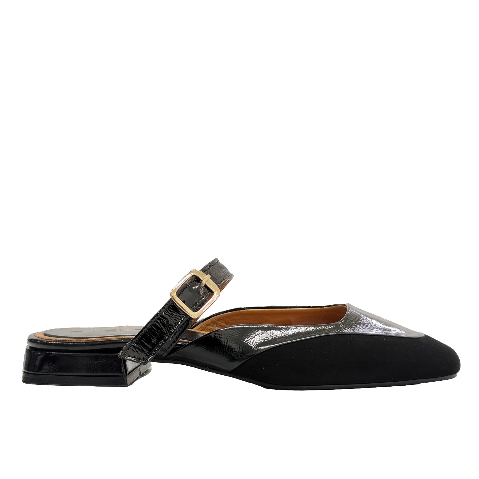 ALINA-sabot-vista-laterale-singola-camoscio-vernice-nera