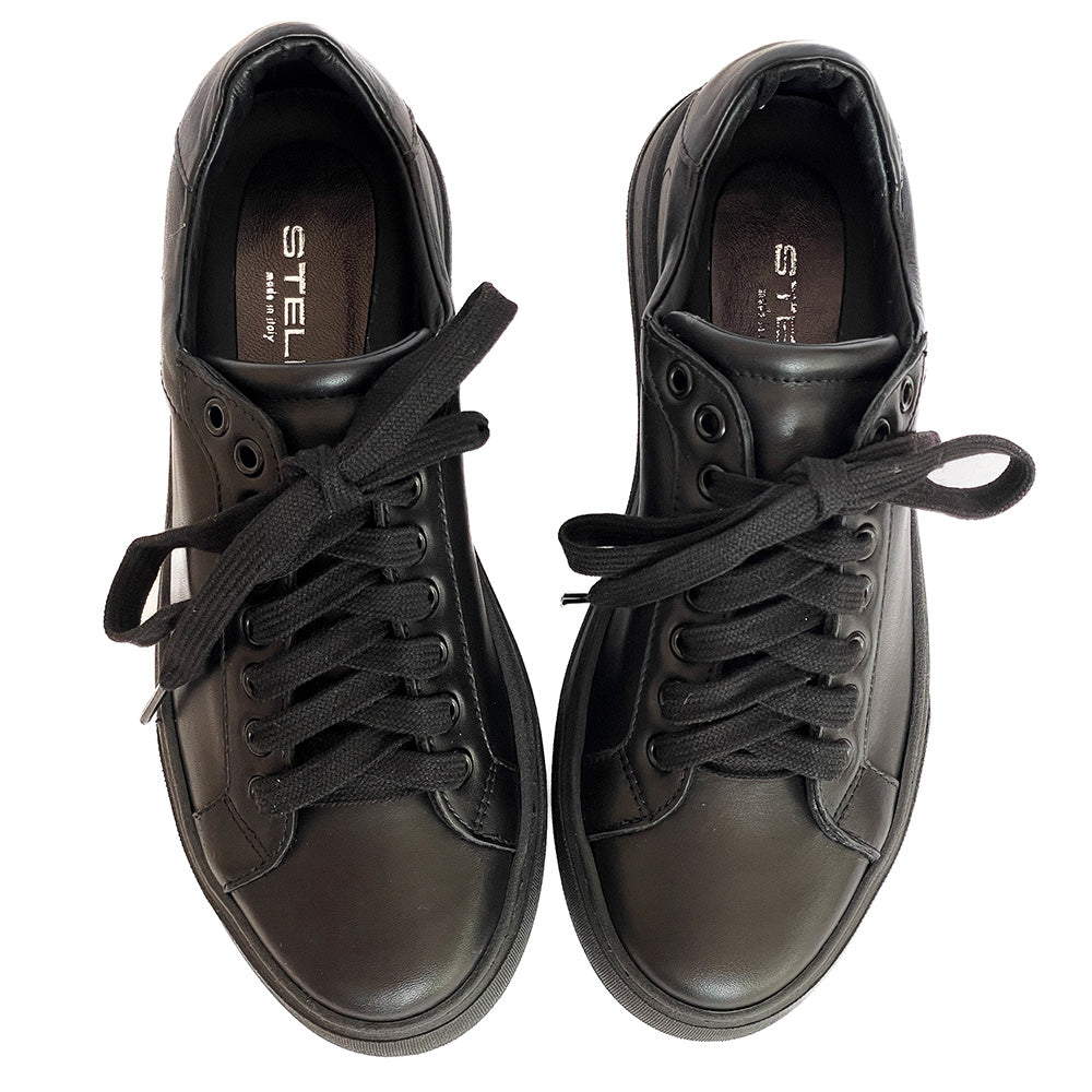 BRUXELLES-sneakers-vista-punta-sopra-paio-vitello-nero