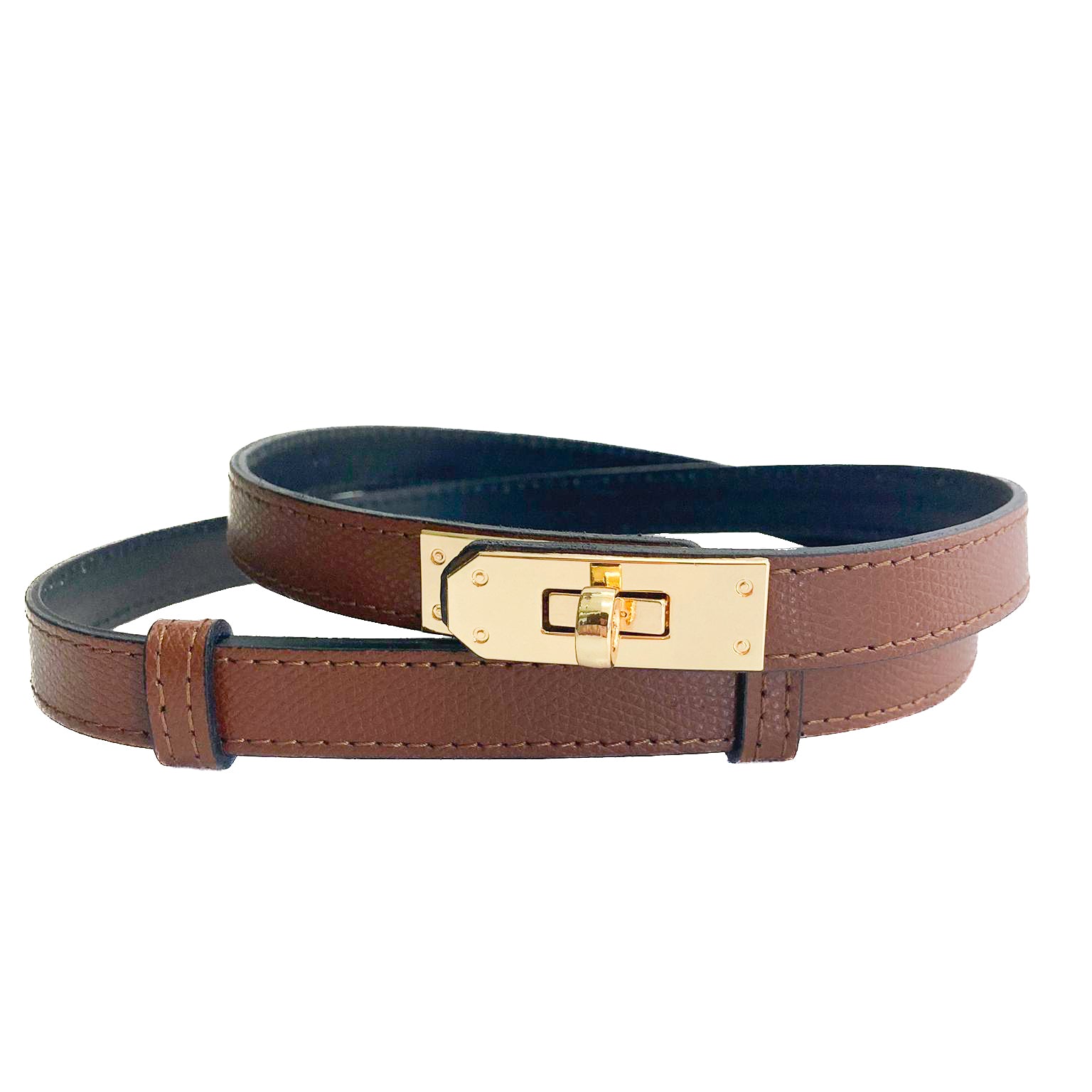 Cassandra-belt-vitello-cioccolato-doppia-regolabile-pelle-vista-frontale 