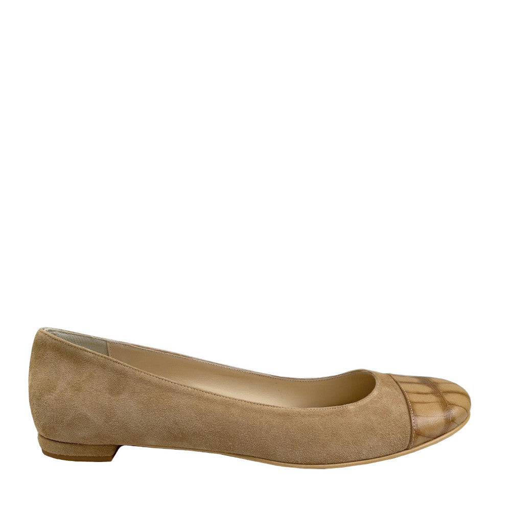 CELINE-ballerina-vista-laterale-camoscio-cocco-cammelllo