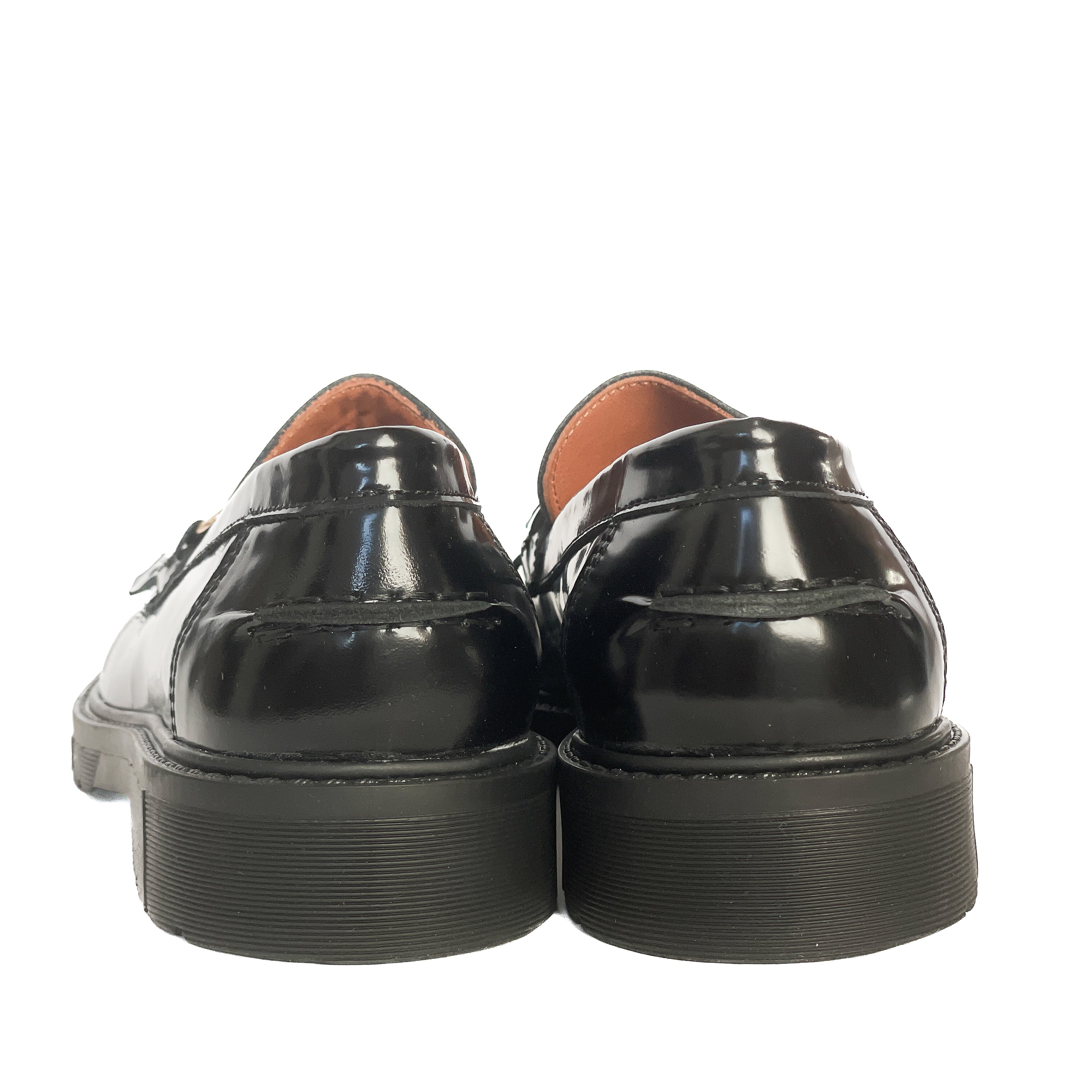 COLONIA-mocassini-vista-tallone-posteriore-paio-abrasivato-nero-accessorio-oro