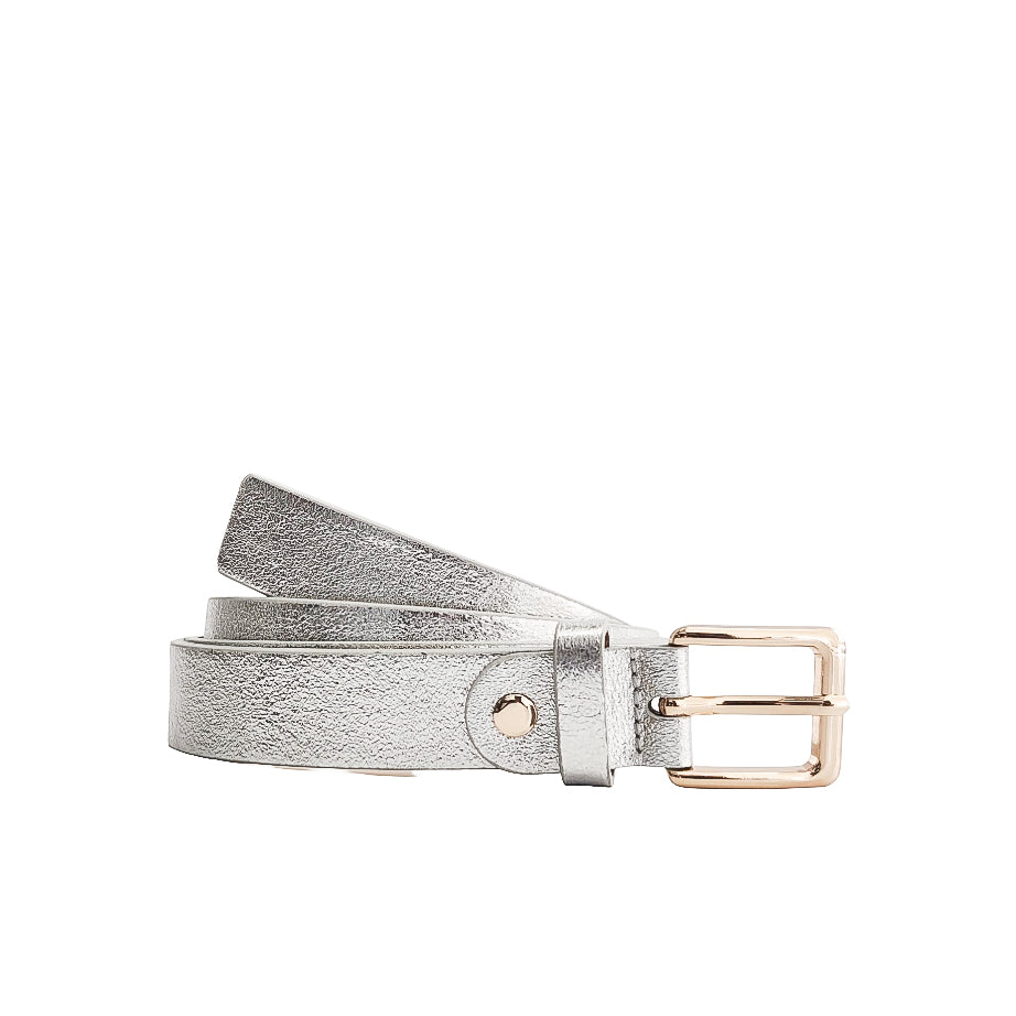 EMILIE-BELT-accessori-vista-frontale-arrotolata-vitello-laminato-argento
