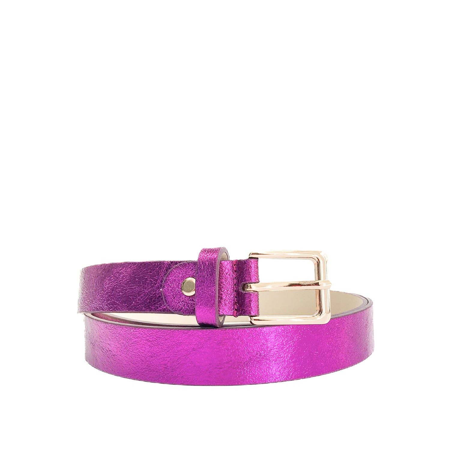 EMILIE-BELT-accessori-vista-frontale-rotonda-vitello-laminato-fucsia